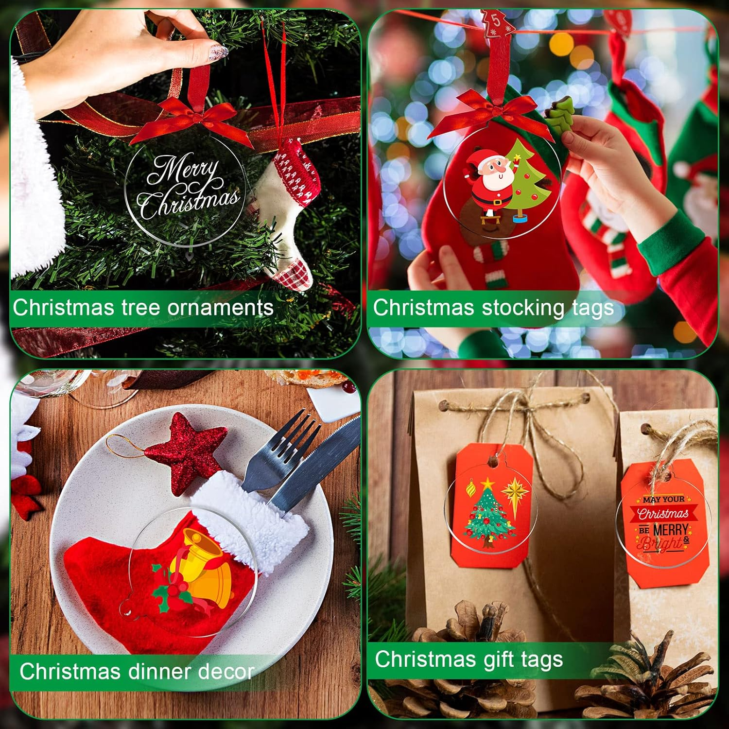 48 Pieces Clear round Acrylic Blanks Bulk Christmas Tree Ornament 3 Inch Acrylic Discs Ornament with Ribbons for DIY Craft Hanging Tag image number 5