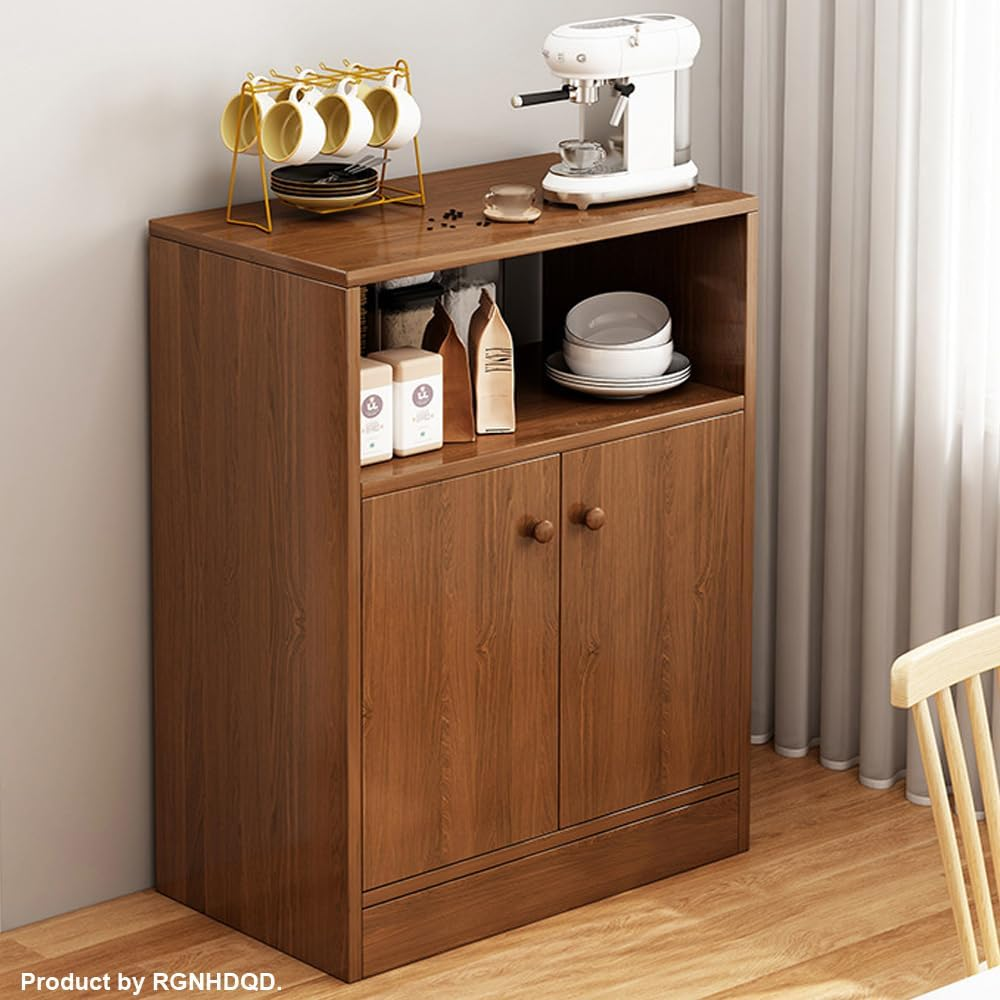 Sideboards End Side Tables Buffet Cabinet - Cupboard with 2 Open Compartments & Doors, Multi-Functional Coffee Bar Console Table for Dining Living Room, Kitchen - Durable Solid Wood Design