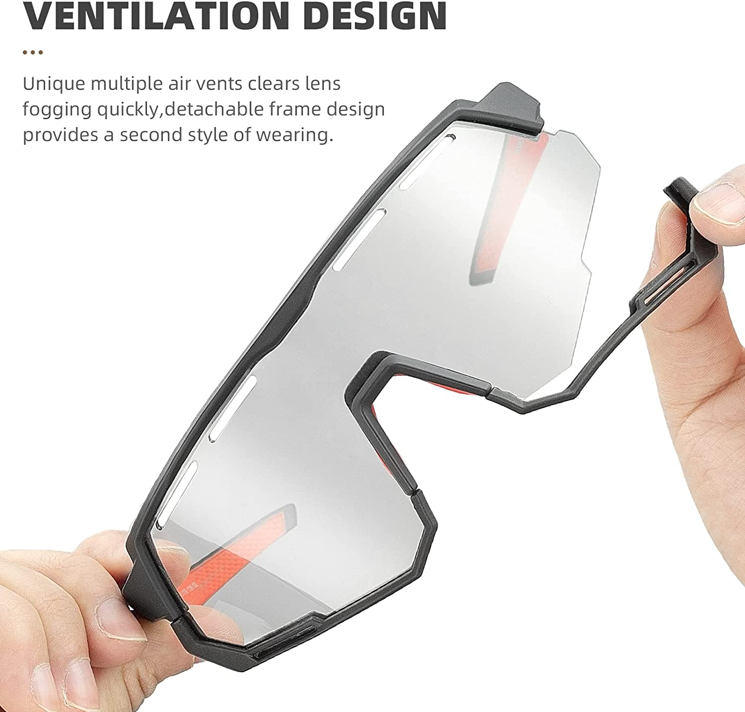 ROCKBROS Mountain Bike Glasses for Men Cycling Glasses with Interchangeable Polarized + Photochromic Lenses Sport Sunglasses image number 2