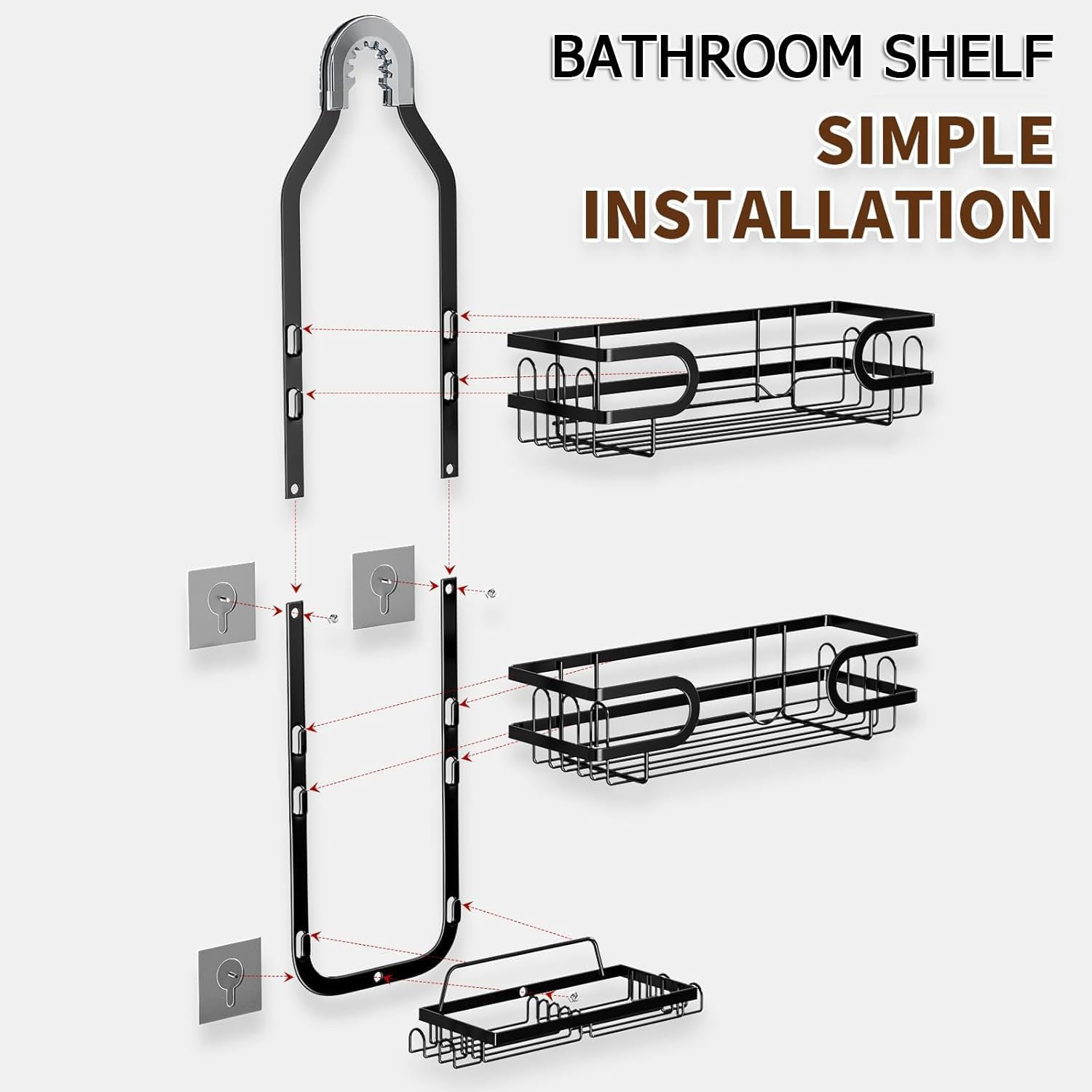 Isyunen over the Shower Caddy Pantry Organizer Rack,Hanging Shower Organizer Shelf,No Drilling over the Shower Storage,Holds Body Wash,Shampoo,Soap,Towel,Black 25D X 9W X 62Hcm