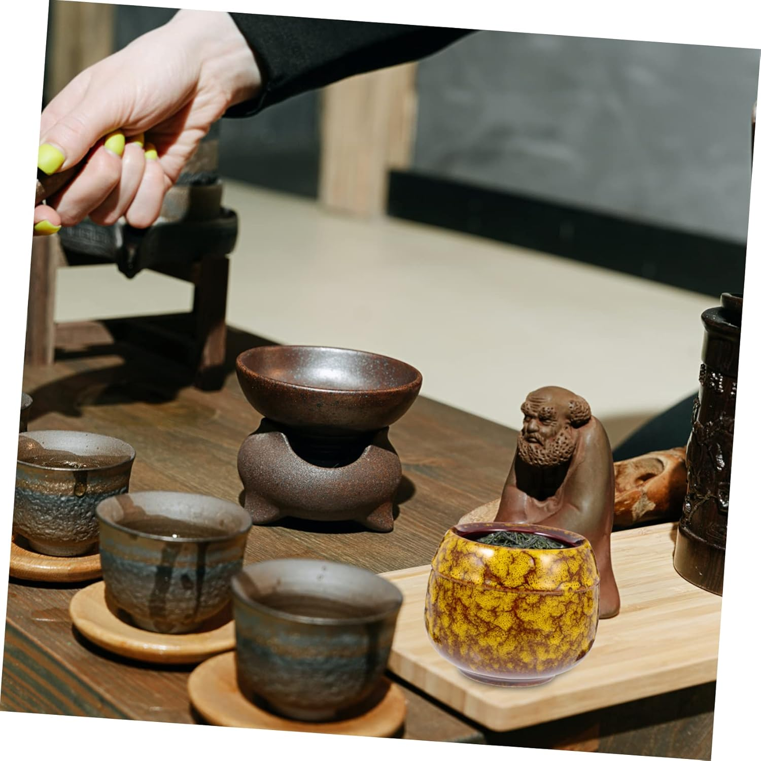 Traditional Ceramic Tea Canister Tassel Lid Vintage Tea Storage Jar for Home Organization Airtight Food Storage for Spices image number 3