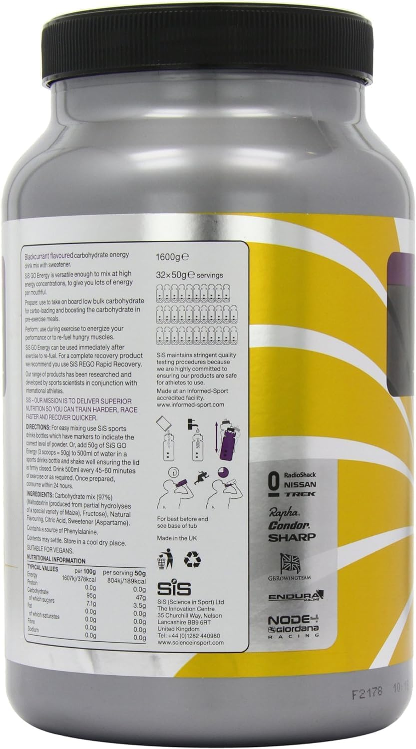 Science in Sport GO Energy Powder Energy Drinks, Blackcurrant Flavour, 1.6 Kg, 32 Servings image number 2