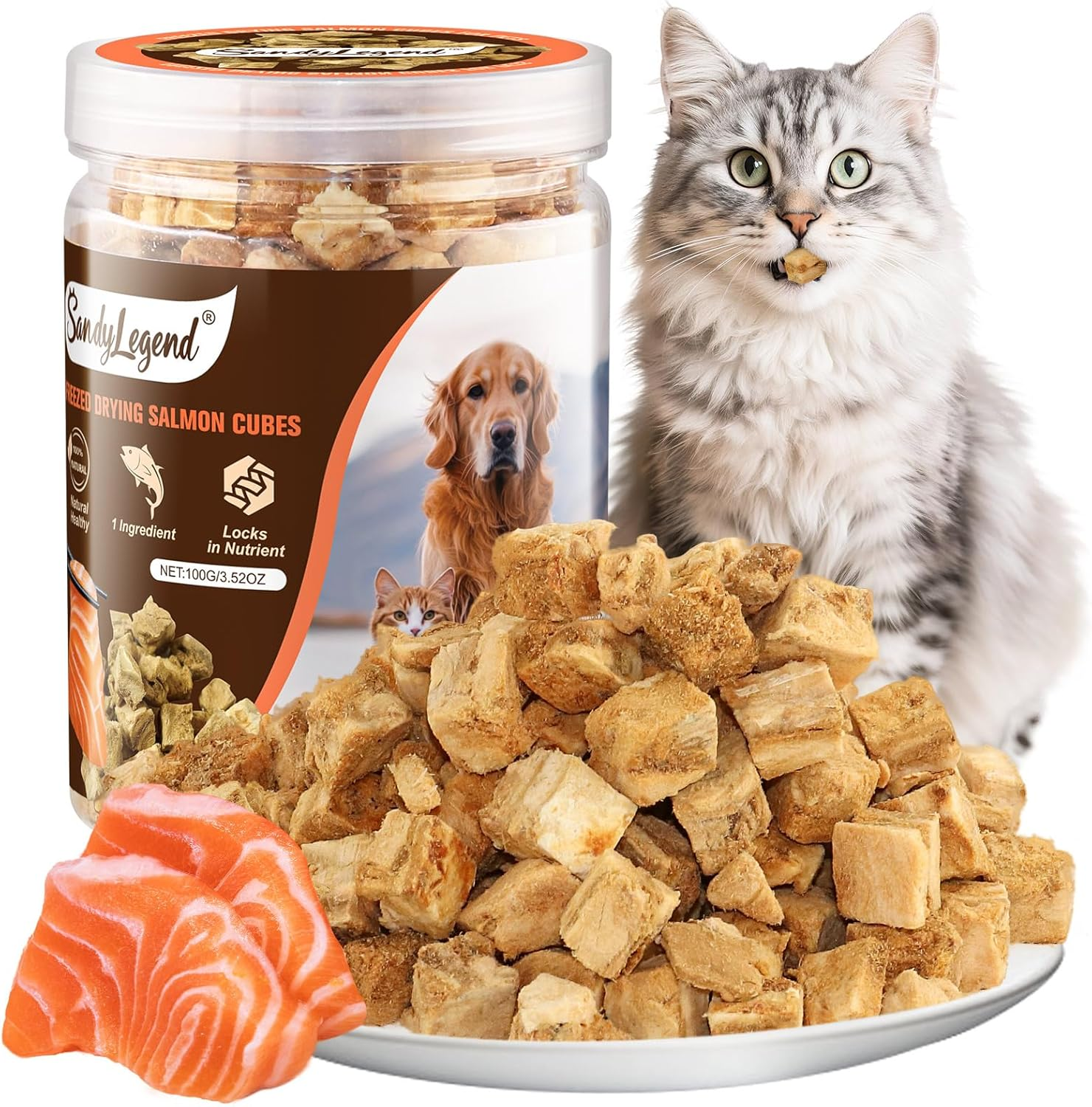 100G Freeze Dried Salmon Cat Treats, Salmon Cat Treats, Tasty Cat Snacks Hypoallergenic Grain Free High in Protein image number 5