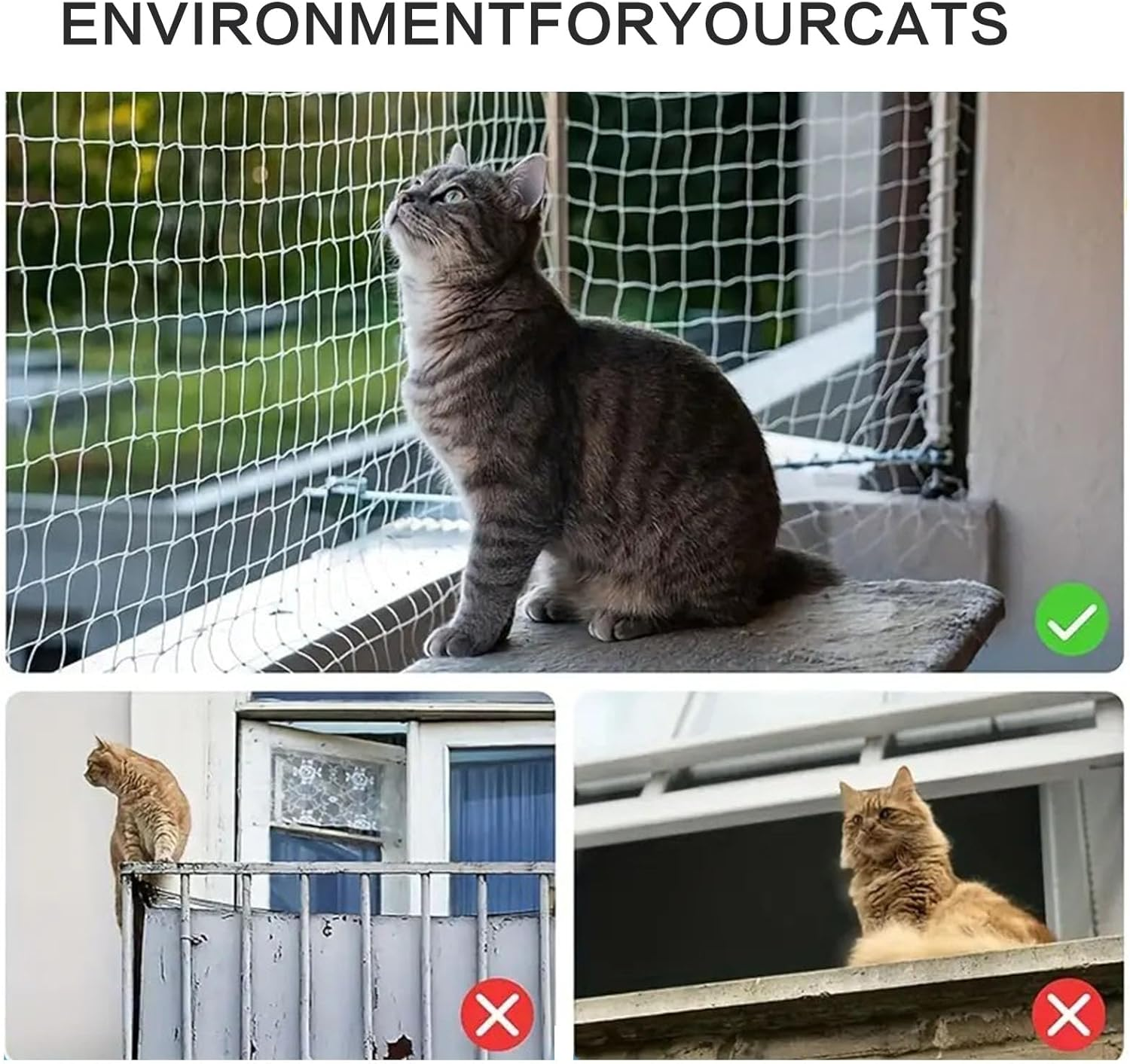 Transparent Balcony Cat Net, Cat Protection Net Made of Transparent Nylon, Cat Grid Balcony, 3 X 4 M, Cat Net for Balcony, No Drilling, Cat Net Wire Reinforced, for Balcony, Patio image number 2