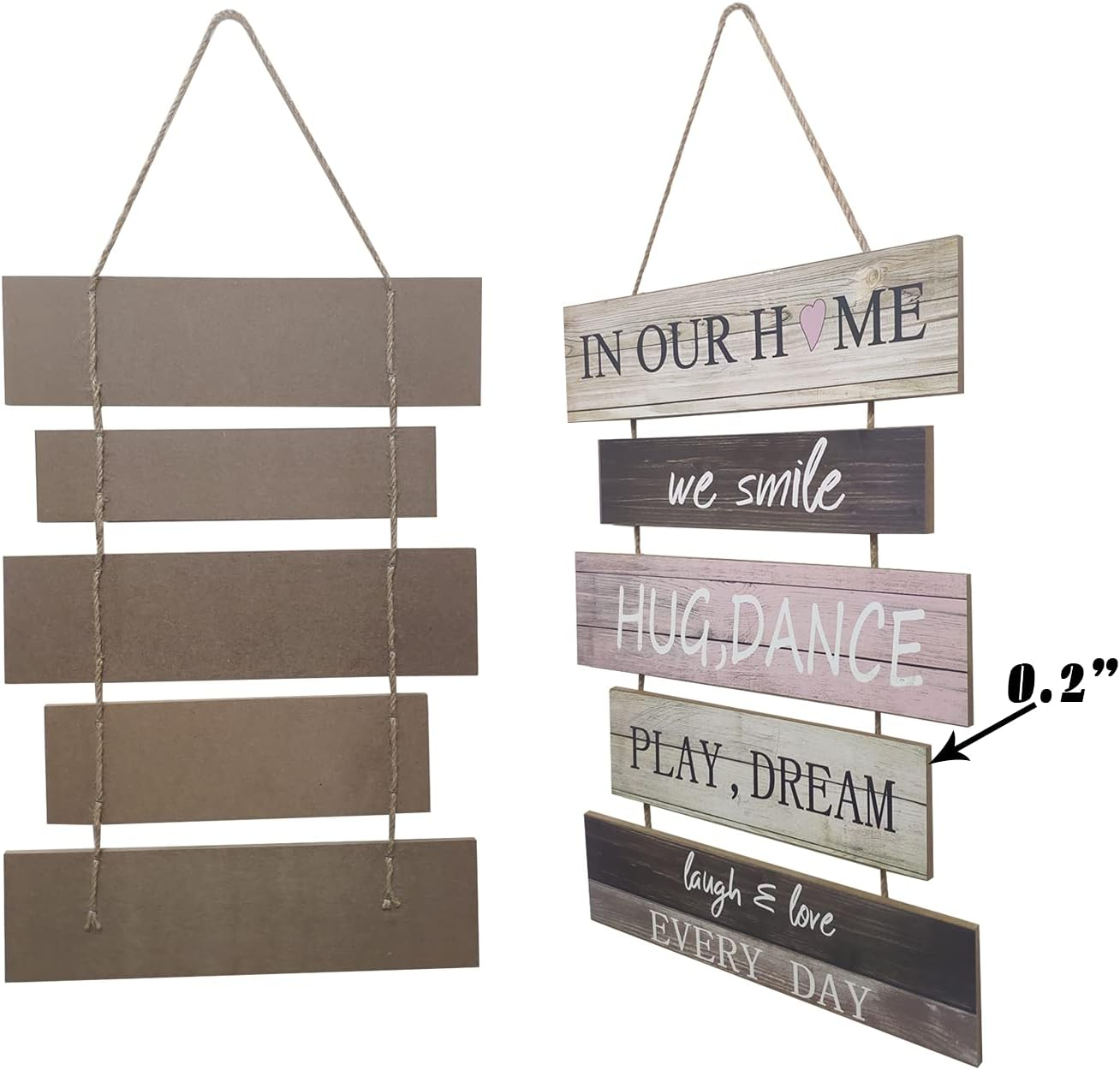 Gywyw Wall Hanging Sign, Rustic Wooden Hanging Welcome Wall Sign Decor, (We Smile, Hug, Play, Dream, Laugh & Love Every Day) - Home Wall Decoration Sign for Living Room, Bedroom, Family, Farmhouse And