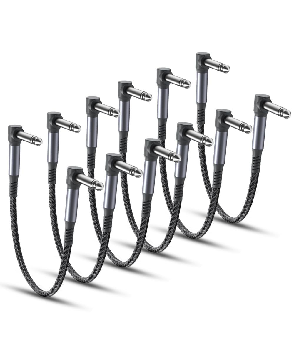 RUXELY Guitar Patch Cables 30CM 6-Pack,6.35Mm Effects Pedal Board Cord,Nylon Braided 1/4" Right-Angle Instrument Audio Cable,Pedalboard Connector TS Copper Wire for Amp/Amplifier,Mixer,Electric Bass image number 4