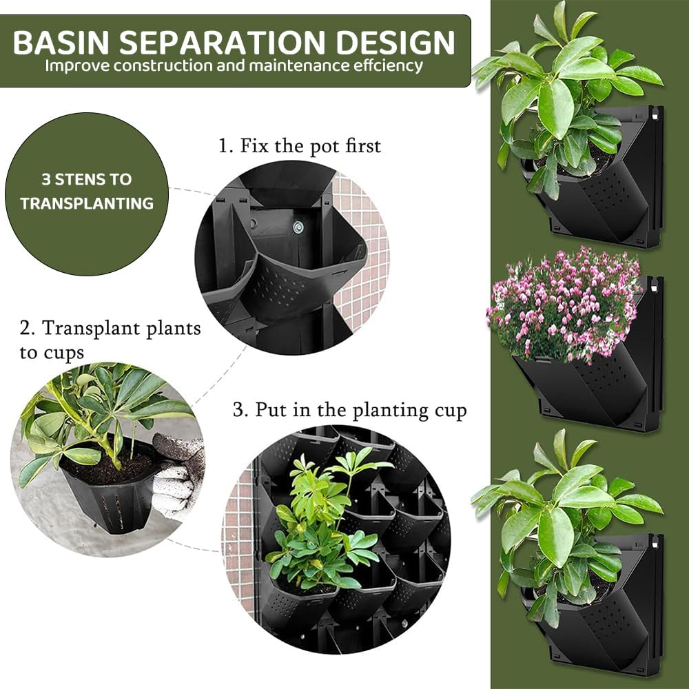 Self-Watering Wall Planters with 3 Pots &ndash; Garden Hanging Planters for Indoor & Outdoor Plants, Wall Mounted Flower Pots for Herbs, Succulents, Vegetables, Home Patio Balcony Decor image number 3