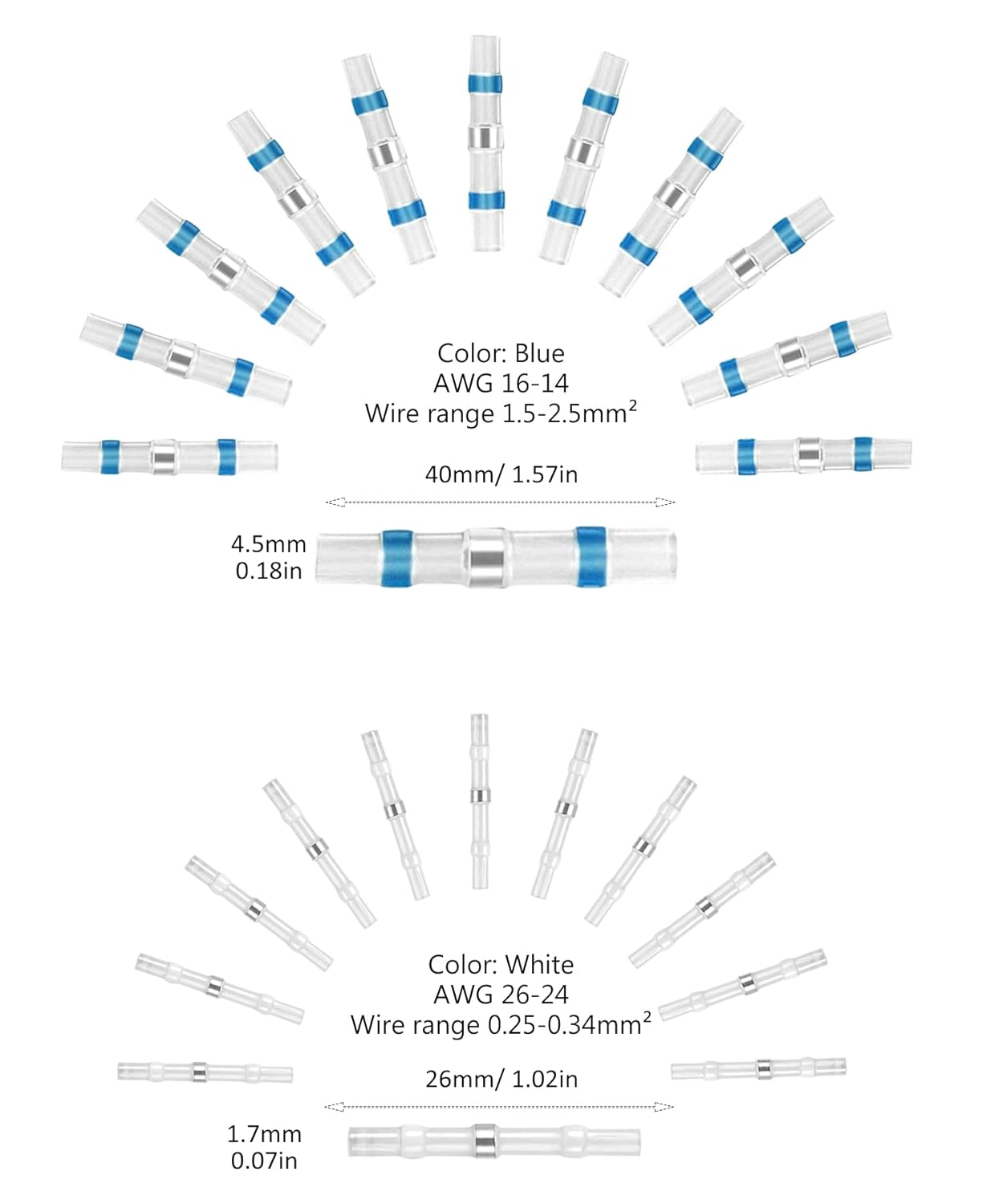RINGSUN 100Pcs Electrical Connectors, Heat Shrink Butt Connectors, Solder Seal Wire Connectors, Waterproof Solder Seal Heat Shrink Wire Terminal Connectors Kit image number 1