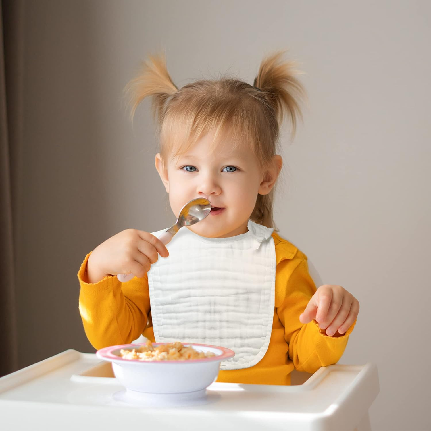 Buoonyer 10Pcs Snap Muslin Cotton Bibs, Baby Bandana Drool Bibs, Adjustable Soft Absorbent Cotton Scarf