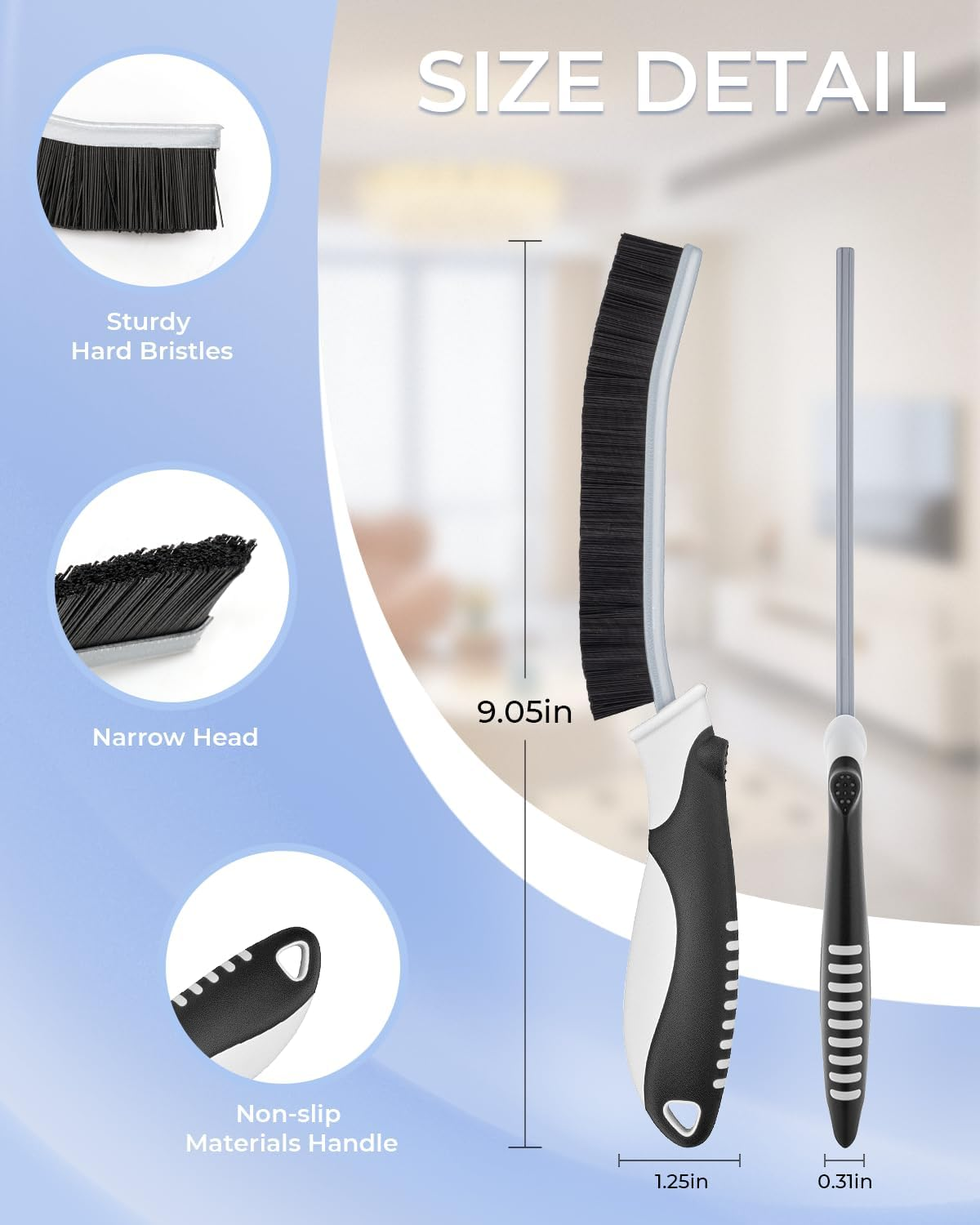 Cleangor Crevice Cleaning Brushes, Scrub Brush for Hard to Reach Small Space, Home Essentials, Cleaning Supplies, Cleaning Tools for Household Use, Bathroom, Shower, Kitchen, Toilet, Window (3, Black) - Black image number 5