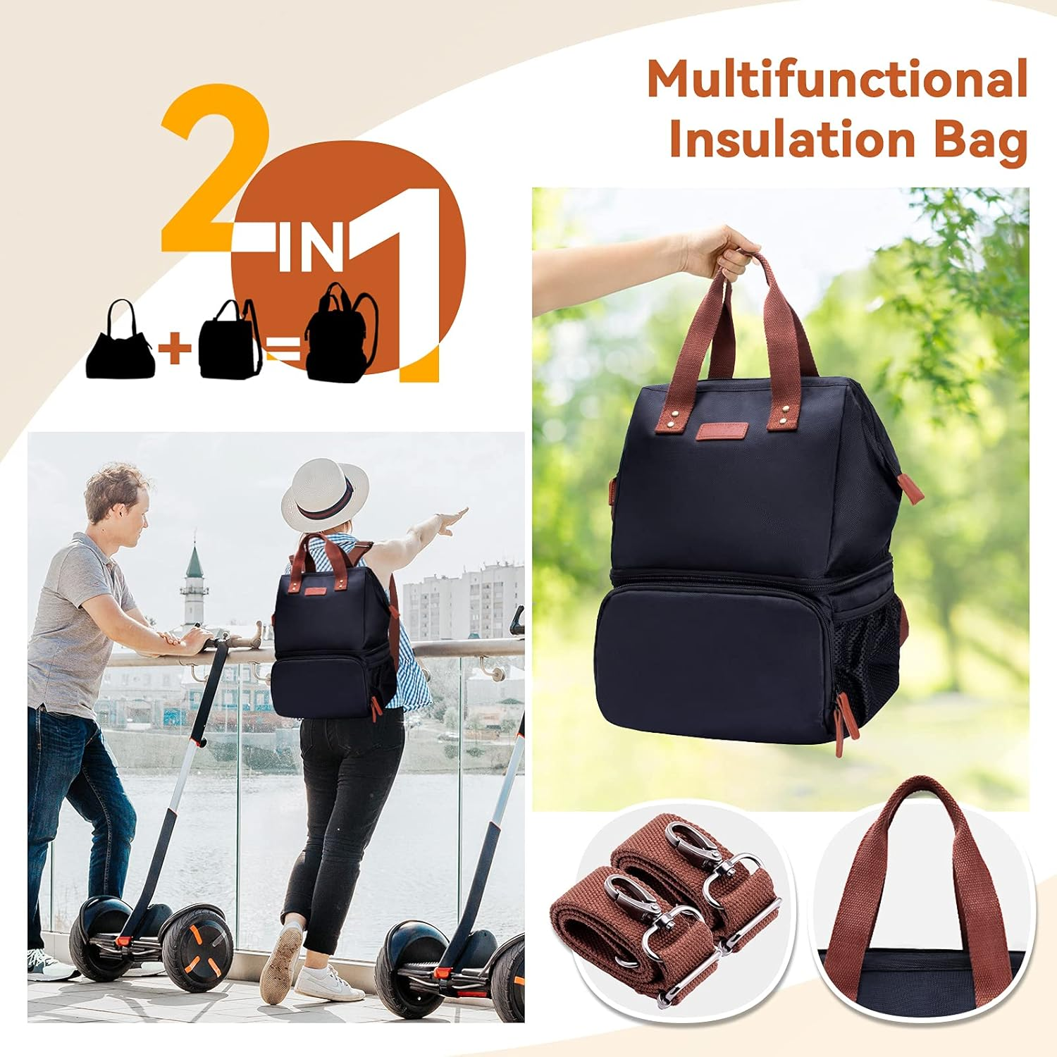 ZATOGOO Cool Bag Cool Backpack 20 L Double Layer Large Cool Bag Thermal Bag Picnic Bag Insulated Bag Waterproof Leak-Proof for Beach, Hiking, Family Trips Black image number 1