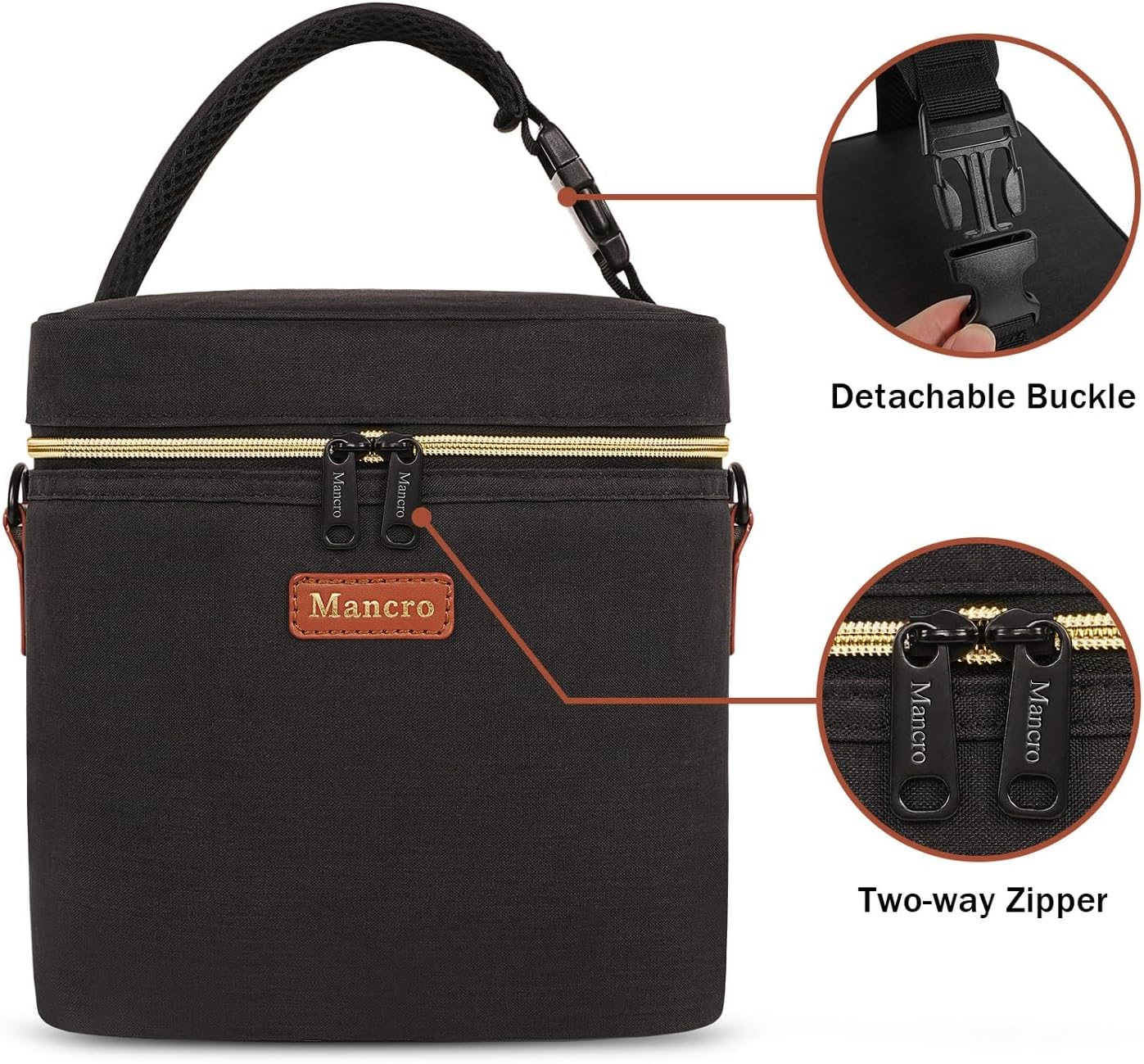 Mancro Breastmilk Cooler Bag with Ice Pack, Fits 6 Baby Bottles up to 9 Ounce Insulated Baby Bottle Bag, Breast Milk Cooler on the Go with Strap, Bottle Storage Bag for Nursing Mom Daycare, Black image number 4