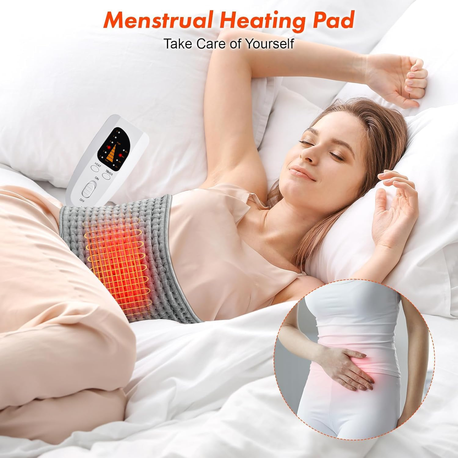 Heating Pad for Back Pain Relief, Koreal Electric Heating for Pad Period Cramps Menstrual, 30Cm X 60Cm with 76Cm Adjustable Belt, 6 Level Heat Setting 4 Level Timming Auto Shut Off image number 4
