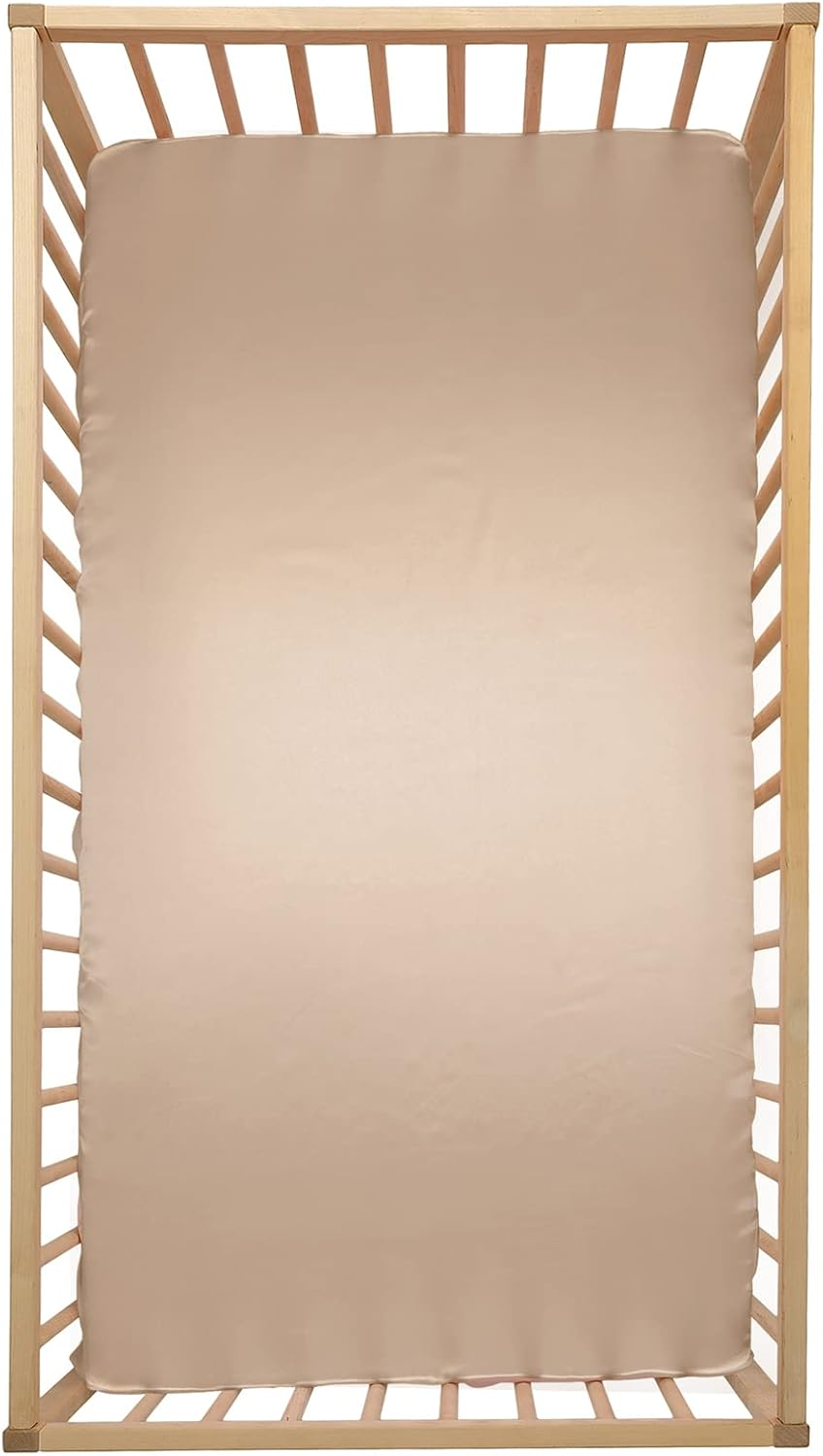 Siinvdabzx Satin Crib Sheets for Baby Hair, Silky Soft Beige Crib Fitted Sheets for Standard Crib and Toddler Mattress, 28 X 52 X 8In (Pack of 1) image number 3