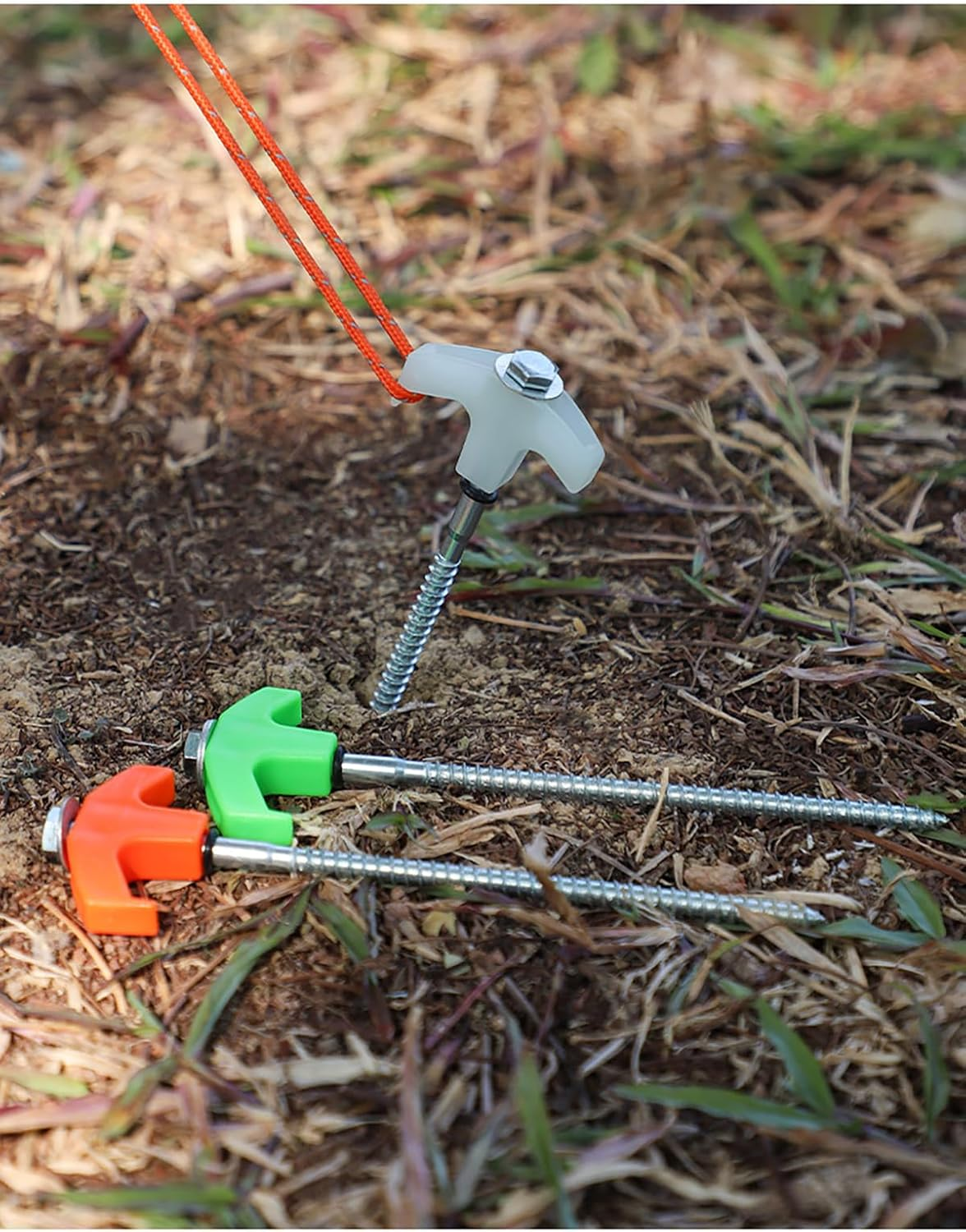 Virellisee Screw in Tent Pegs Ground Anchors Kit (8 Pack 8" + 4 Y-Shape Stakes + 4Pack Ropes + Storage Bag) for Camping, Hiking, Backpacking, Windproof Reinforcement Portable Outdoor Gear image number 3