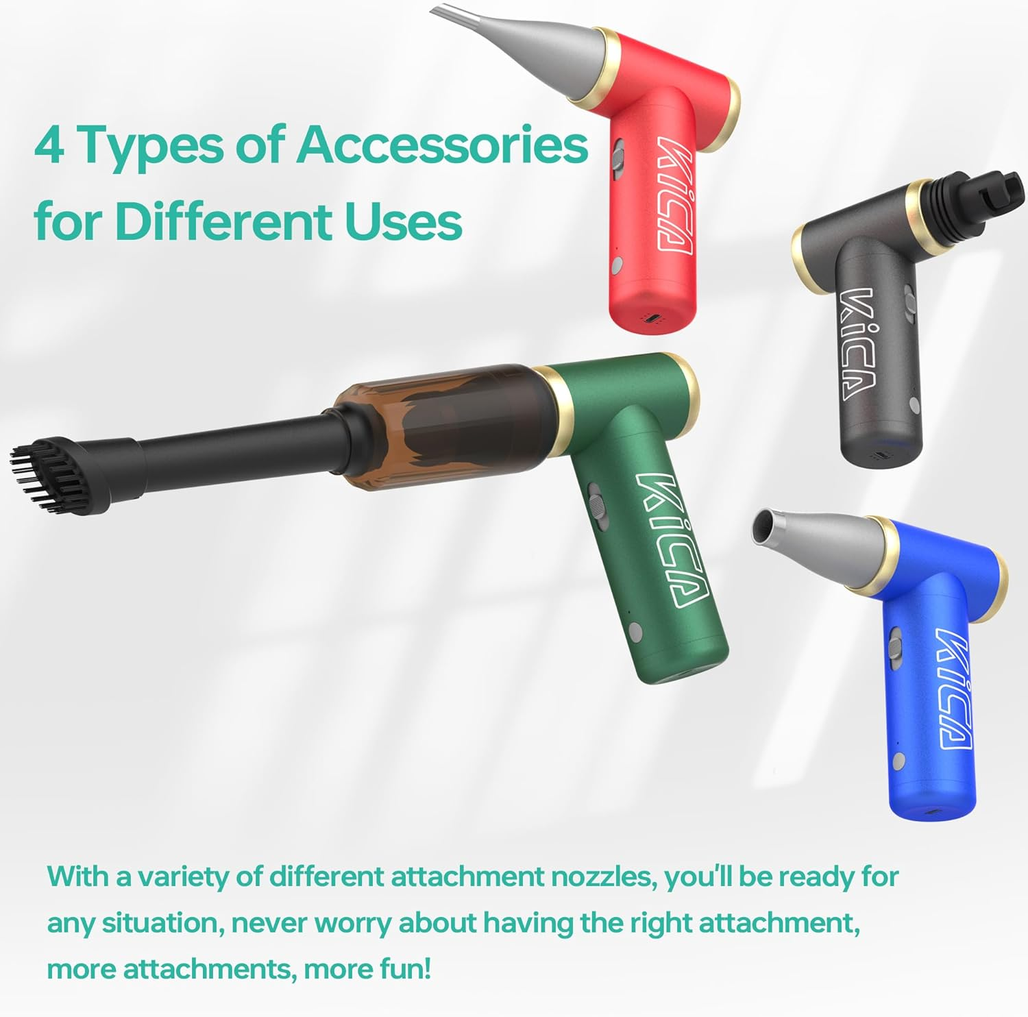 [Combo] Kica Jetfan 2.0 Electric Air Duster+Vacuum Accessory for Computer/Keyboard/House Cleaning/Camera Lens/Camping/Bbq/Car/Barbershop,100000Rpm,Two Nozzle/Long Battery,Air Can Substitute Tool-Black image number 2