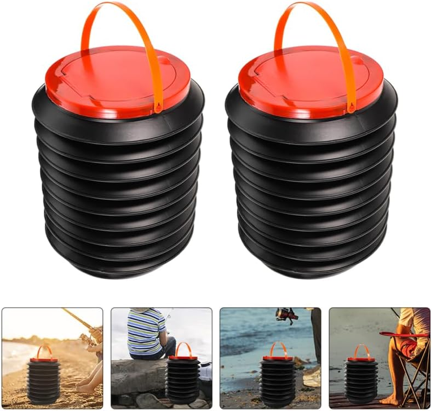 Yardwe Collapsible Bucket with Handle Lid, 2Pcs Foldable Fishing Bucket 4L Plastic Water Pail Small Outdoor Trash Can Camping Garbage Bin for Picnic Beach Garden image number 4