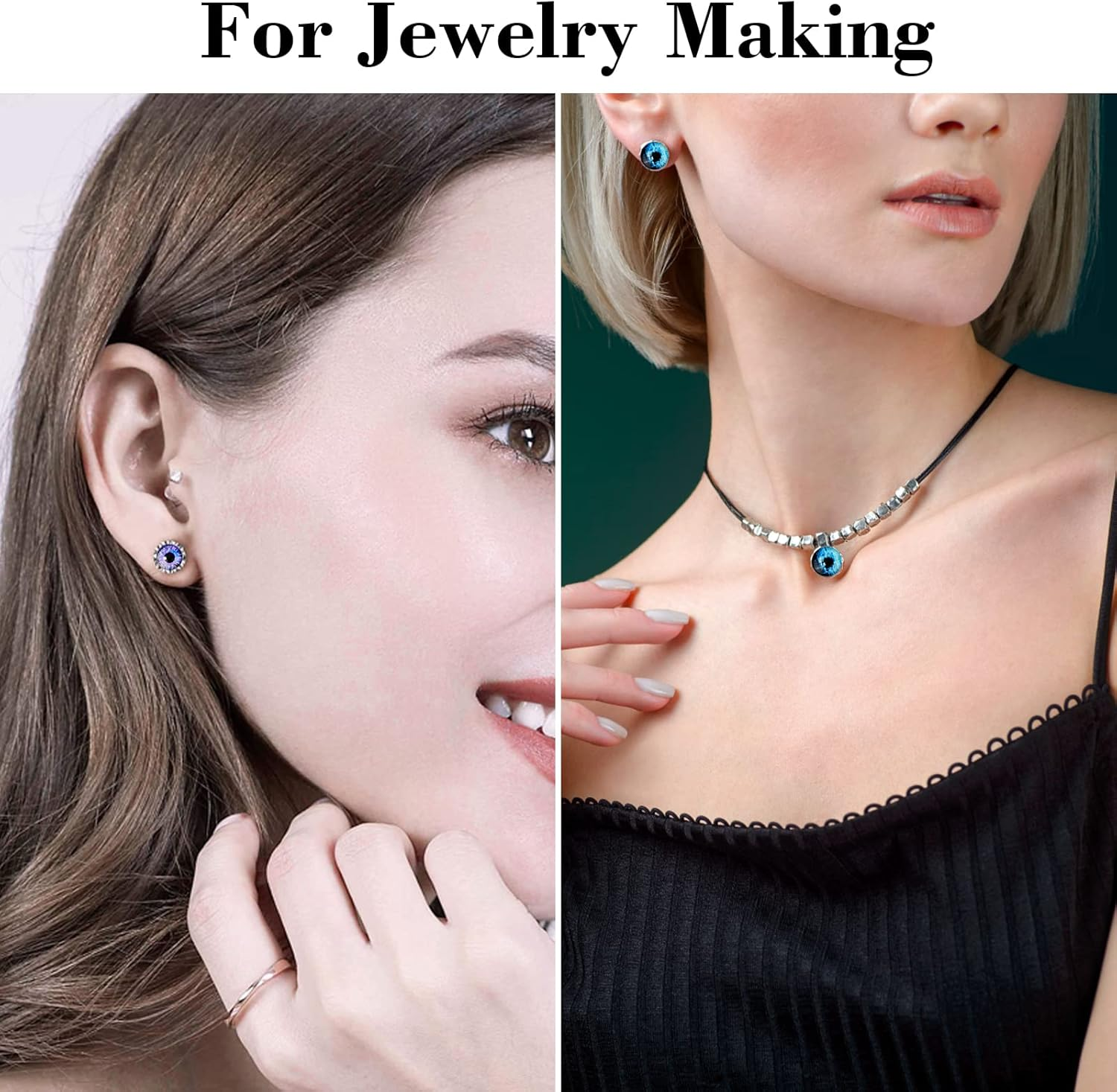 MWOOT Pack of 100 12 Mm Glass Eyes Glass Dragon Eye Kit, Dragon Eyes Glass Cabochon Eyes, 50 Style Animal Eyes Human Glass Doll Eyes for DIY Dolls Scrapbooking Jewellery Creations Halloween Craft Accessories image number 1