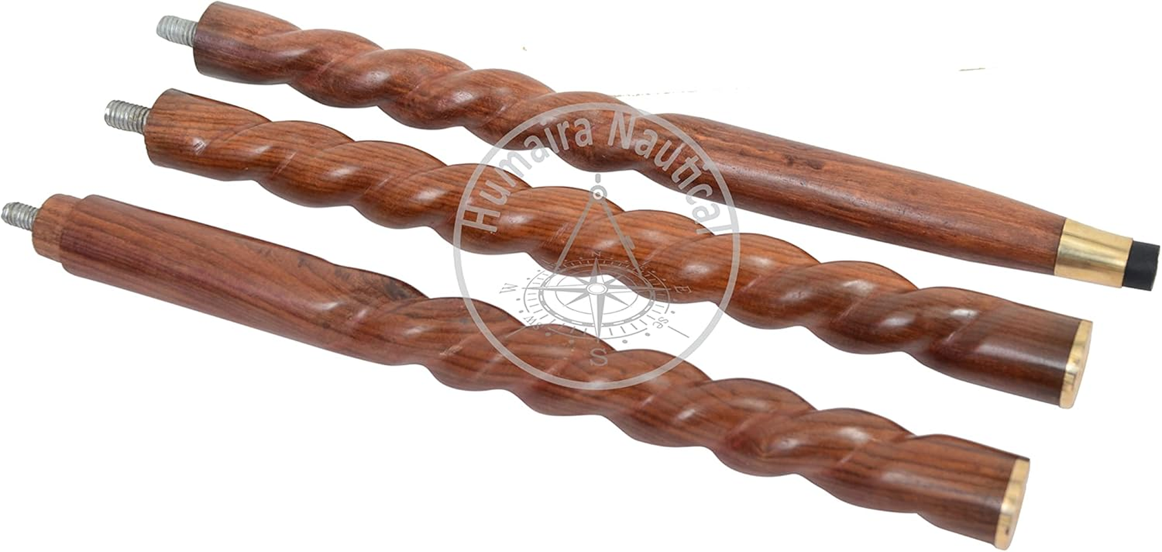 Humaira Nautical Walking Stick - Men Derby Canes and Wooden Walking Stick for Men and Women - 37" Brown Ebony Brass T Shape Handle in Golden Tone Natural Wood Unisex Cane image number 2