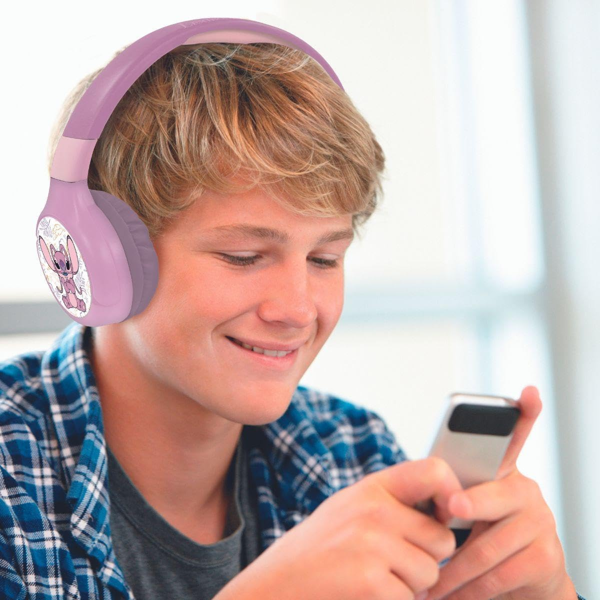 Lexibook, Disney Stitch Angel HPBT010D1LXB 2-In-1 Bluetooth and Wired Headphones with Microphone and Control Buttons, Foldable and Adjustable, Long Lasting Battery, Pink