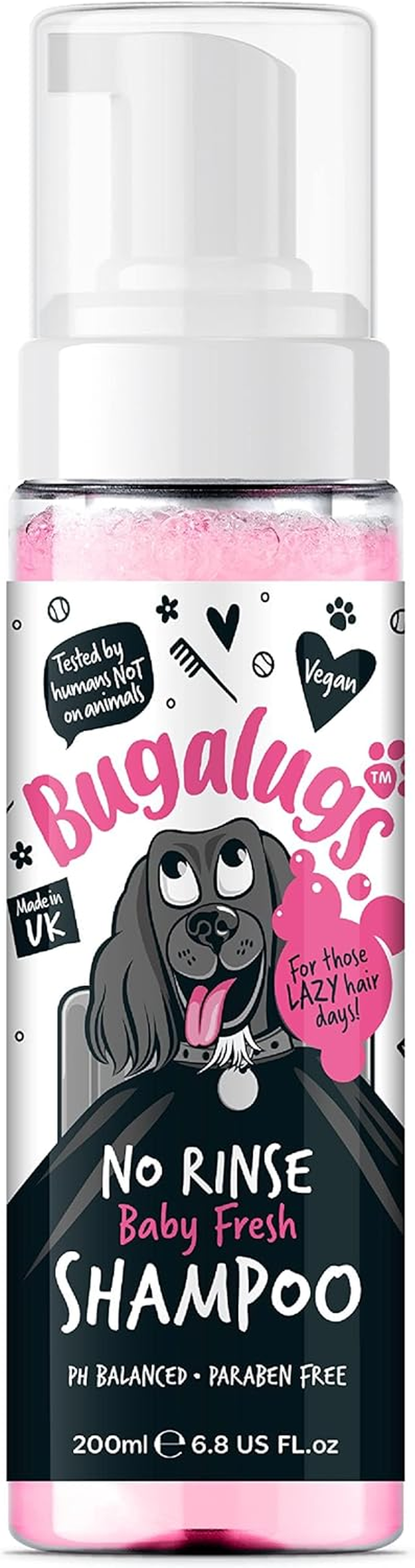 BUGALUGS No Rinse Baby Powder Dog Shampoo &ndash; Coat Dry Shampoo Quick Dog Bath for Dogs Itchy Skin Relief. Puppy Professional Groom Baby Powder Spray Foam (No 200Ml) Pink (BSNRBF200) image number 1