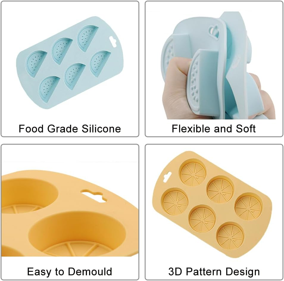 Homiliky 3 Pack Gummie Molds，Fruit Shape Food Grade Silicone Candy Molds 3D Mini Strawberry Watermelon Lemon Fruit Shape Silicone Candy Molds Non-Stick Cake Decoration Mold for Hard Candy, Chocolate image number 3
