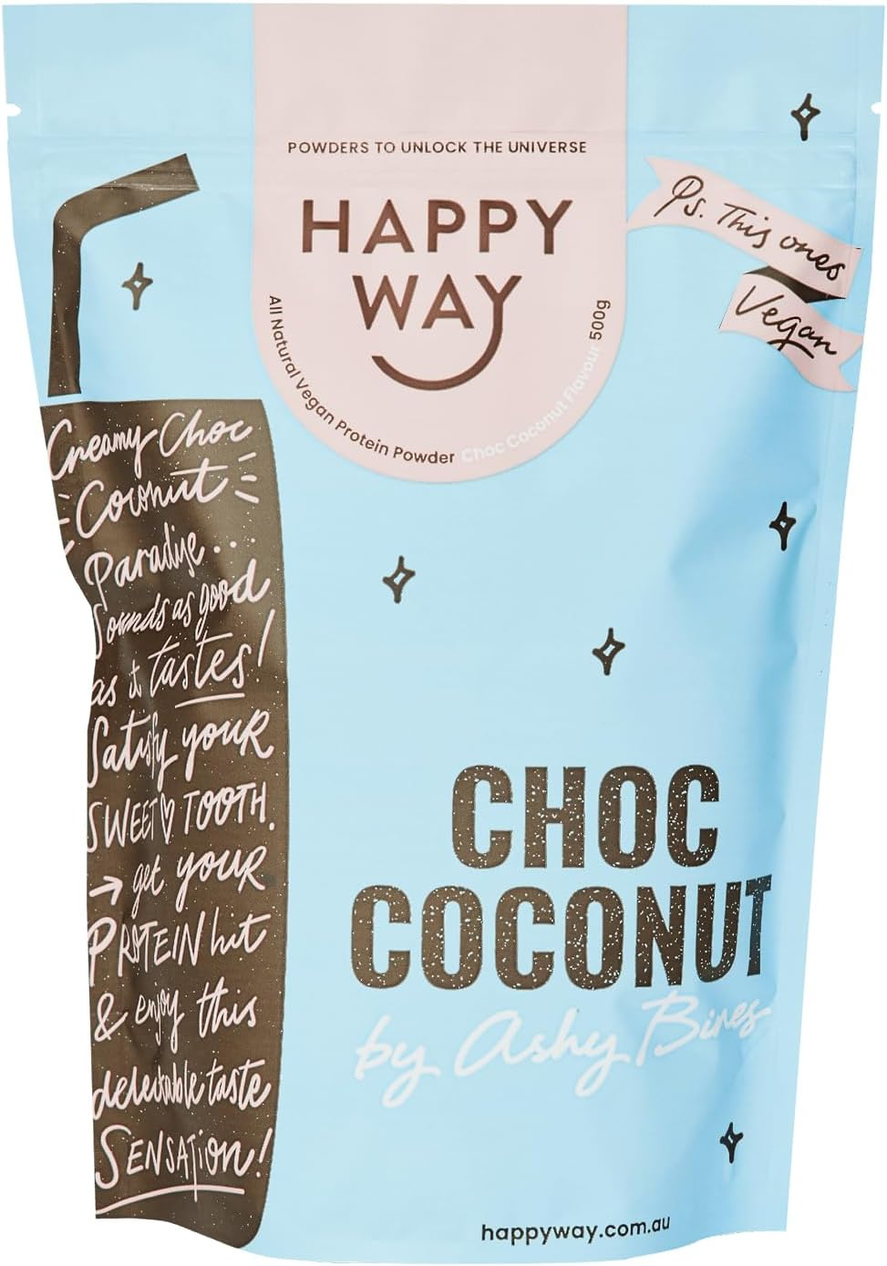 HAPPY WAY Ashy Bines Vegan Protein Powder Choc Coconut 500G image number 1