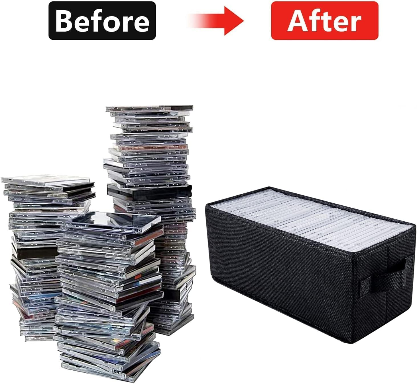 UENTIP CD Storage Boxes - Pack of 4 CD Case Storage - 13.2" X 5.9" X 5.3", Holds 30 Full Cds, 60 Slim Cds, 165 Discs in Sleeves - Black (4 Pack) image number 5