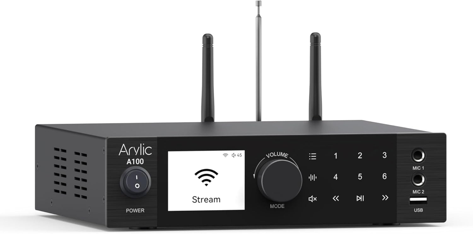 Arylic A100 Wireless Full Digital Hifi Amplifier with FM Radio, 100W&times;2 Wifi & Bluetooth Audio Receiver, Supports Airplay, Spotify Connect,Multiroom, Ideal for KTV, Home Theater, and Broadcasting. image number 1
