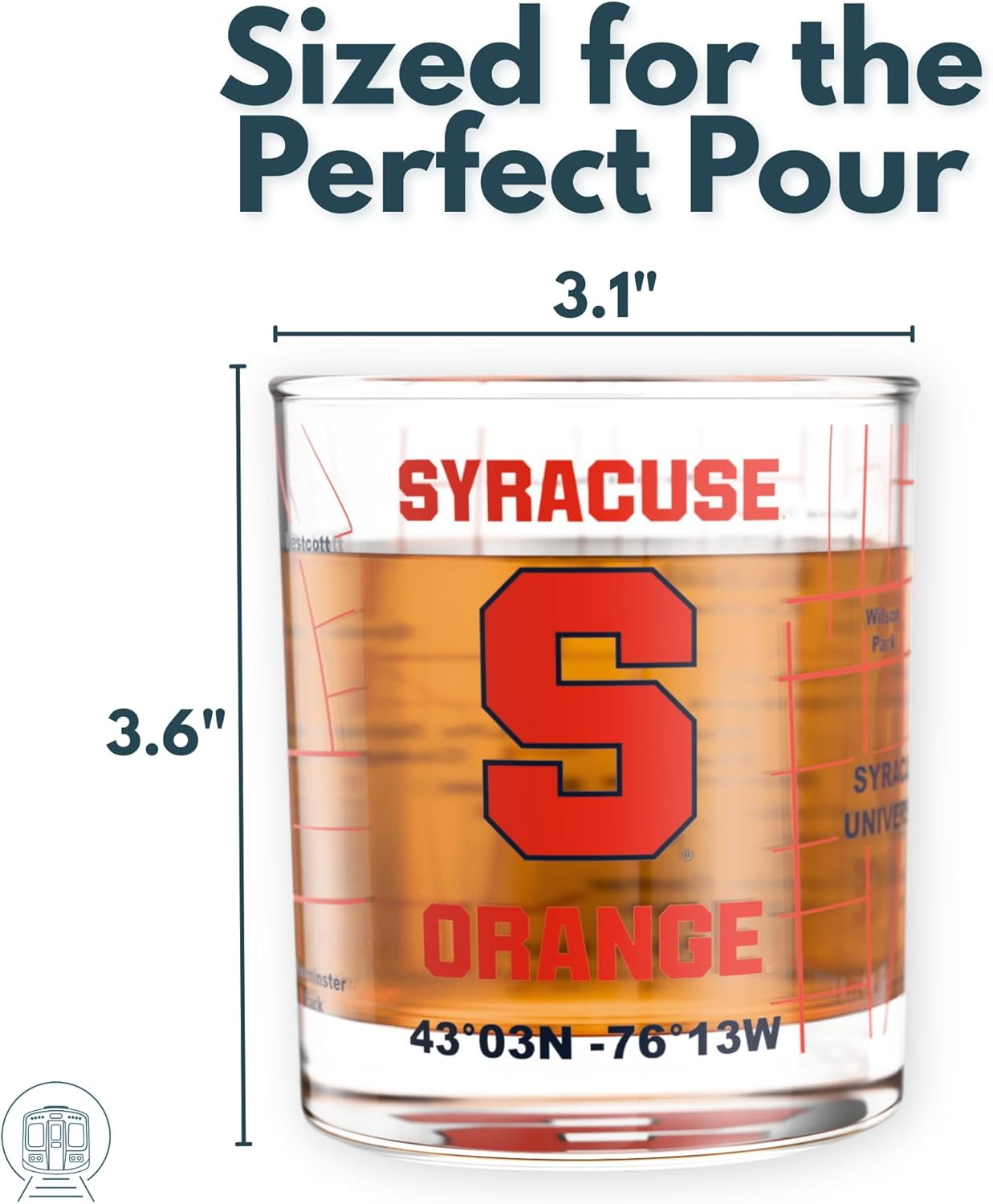 Greenline Goods &ndash; University of Syracuse Orange College Whiskey Glasses (Set of 2), 10 Oz &ndash; Full-Color Logo + Campus Map image number 1