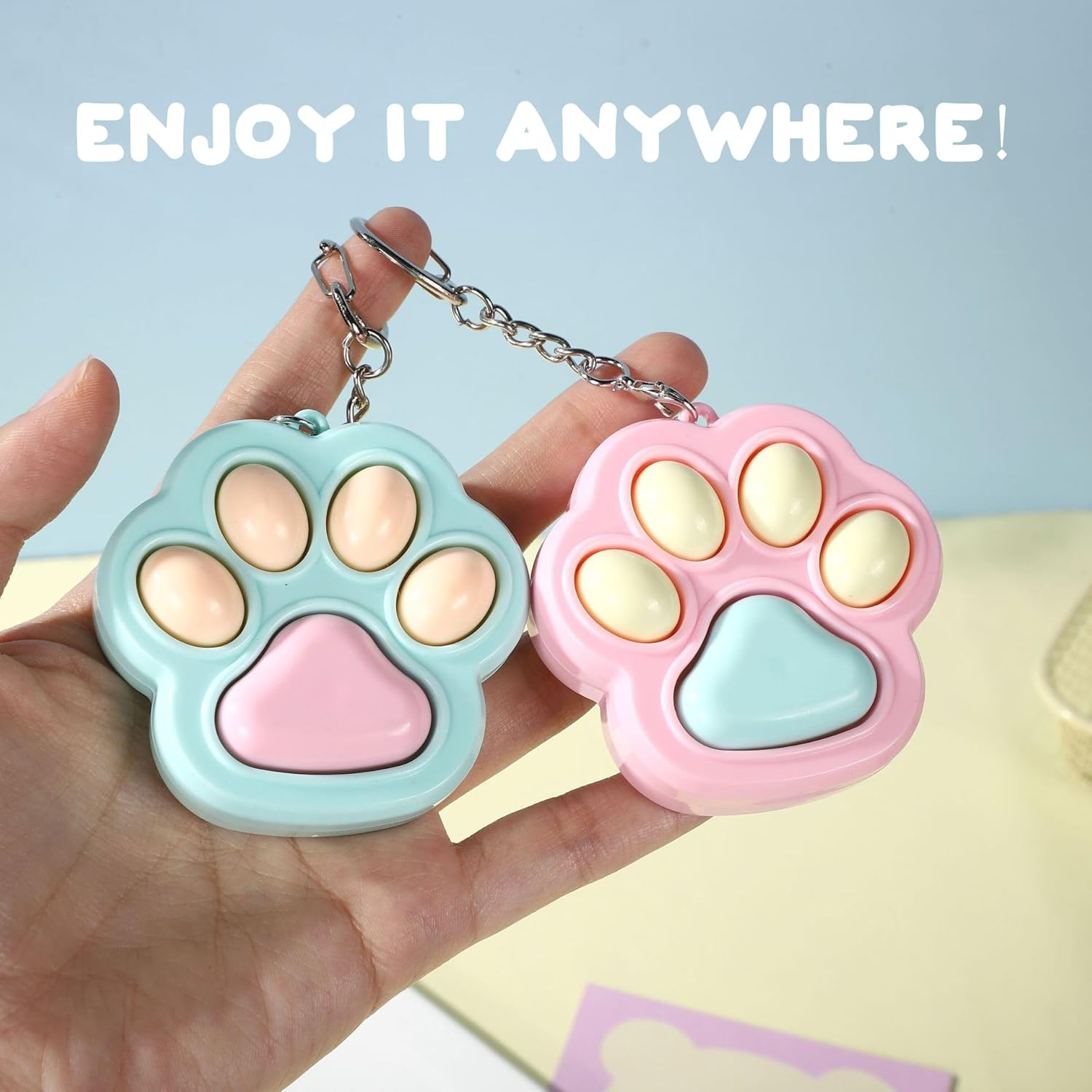 3 Pcs Cat Paw Fidget Keychain, Cute Mini Clicker Toys Clored Anxiety and Stress Relief Sensory Toy for Adults image number 4