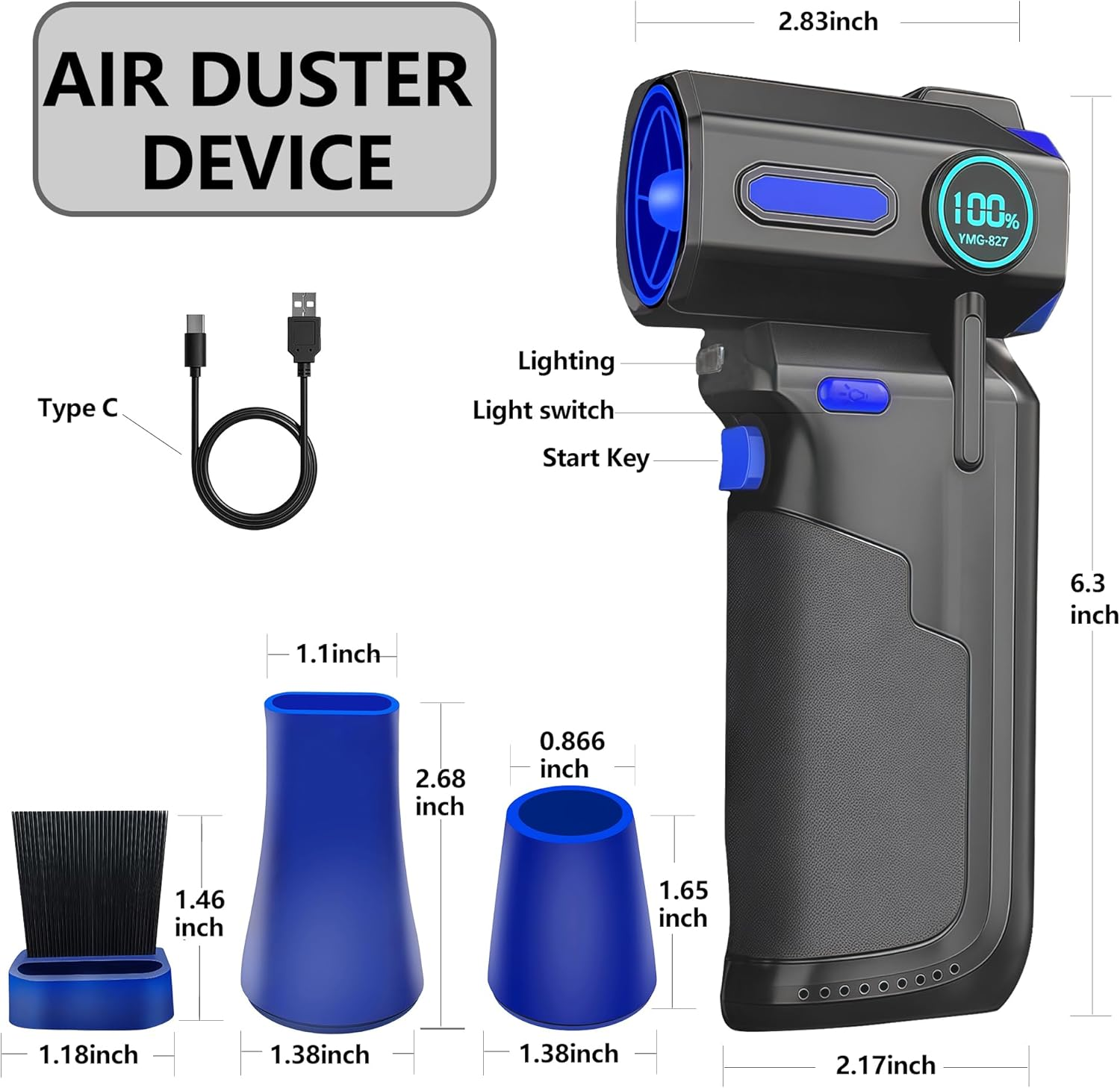 Electric Air Duster-130000Rpm Super Power Cordless Air Duster, 3-Gear Adjustable Mini Blower with Rechargeable Battery, Dust Blower for Computer, Keyboard, House, Air Blower Gun, Outdoor and Car image number 6