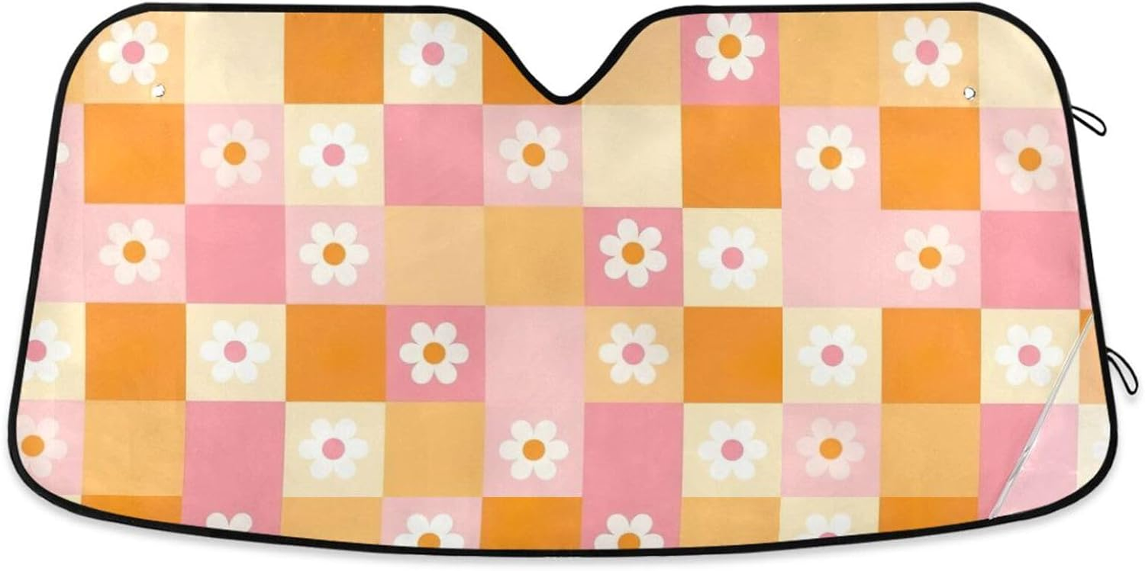 Windshield Sun Shade Checkered Grid Pastel Pink, Foldable Windshield Heat Shield, Front Window Cover - 55&times;27.6 Inch image number 1