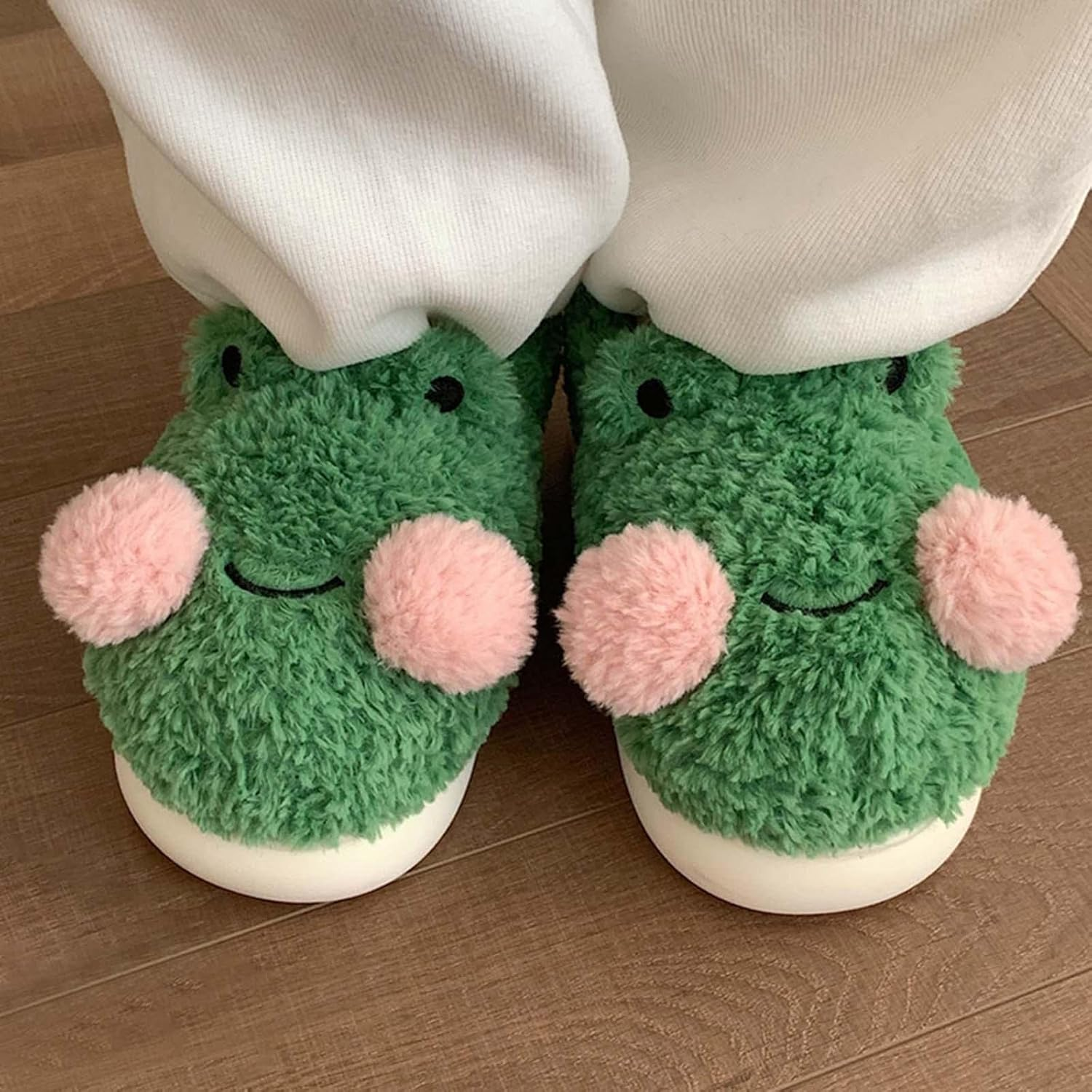Dickly Women Frog Shape Plush Slippers, House Slipper Soft Comfortable Warm Shoes, Non Slip Animal Slippers for Winter Holidays Parties Indoor, 38-39 image number 5