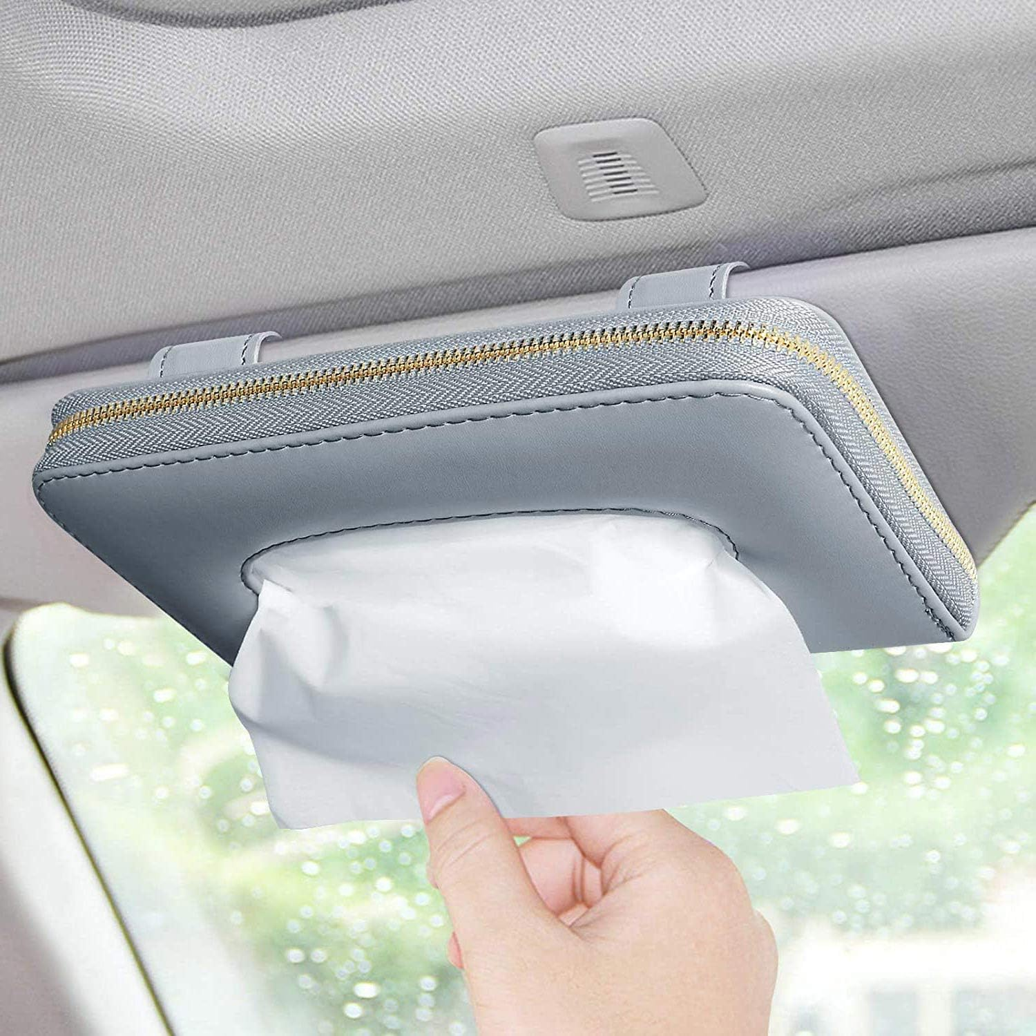 Fredyusu Car Tissue Holder, Car Visor Tissue Holder, Perfect Solid Color Auto Tissue Box, Tissue Case Holder for Car (Black) - Black image number 5