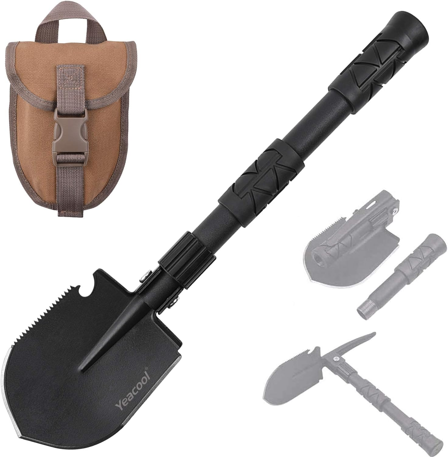 Folding Shovel Pickax with Carrying Pouch Portable Tactical Army Spade Military Multitool for Outdoor off Road Camping Hiking Driving Backpacking Entrenching Digging Gardening Survival Vehicle Tool