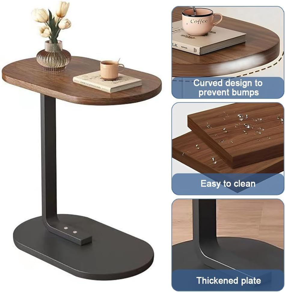 TOMVAES End Table Sofa Side Table Standing Desk Coffee Table with Rigid Steel Pipe Simple to Clean Desktop Suitable for Working by a Sofa,Walnut Color