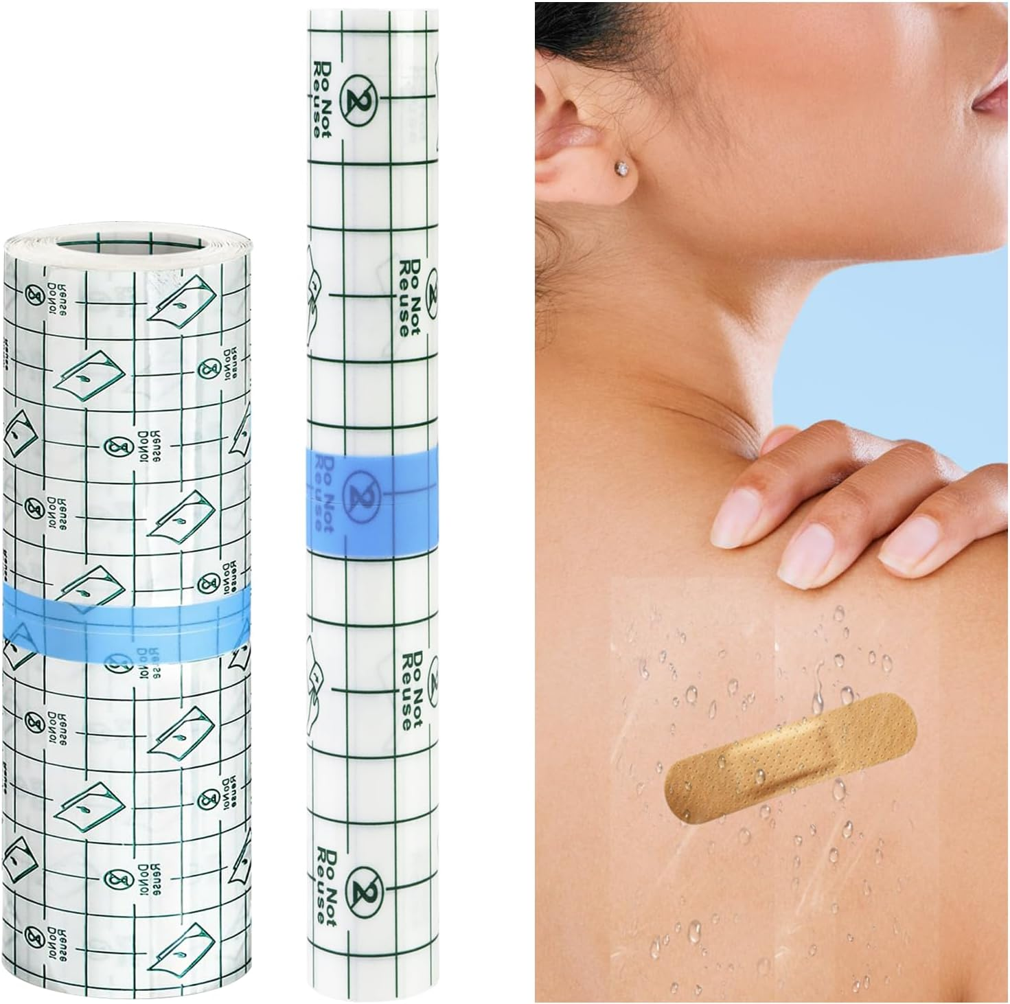 2 Rolls Tattoo Aftercare Bandage Roll: 8" X 1Yd & 6" X 5Yd, Waterproof Transparent Bandage for Healing & Skin Protection, Breathable Adhesive Film & Hypoallergenic Second Skin Wrap image number 3