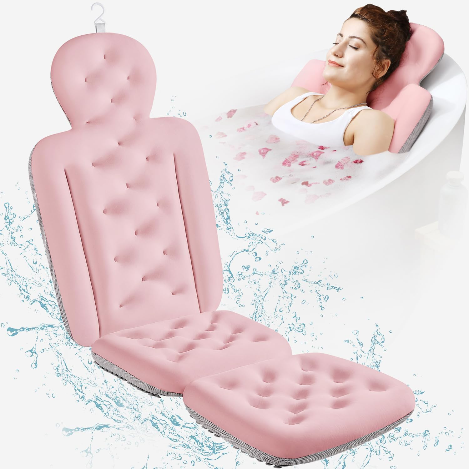 Full Body Bath Pillow for Bathtub, Thick Bathtub Cushion with Laundry Bag, Luxury Tub Pillow for Bath for Headrest Neck and Back Support Pink 51" X 16" image number 6