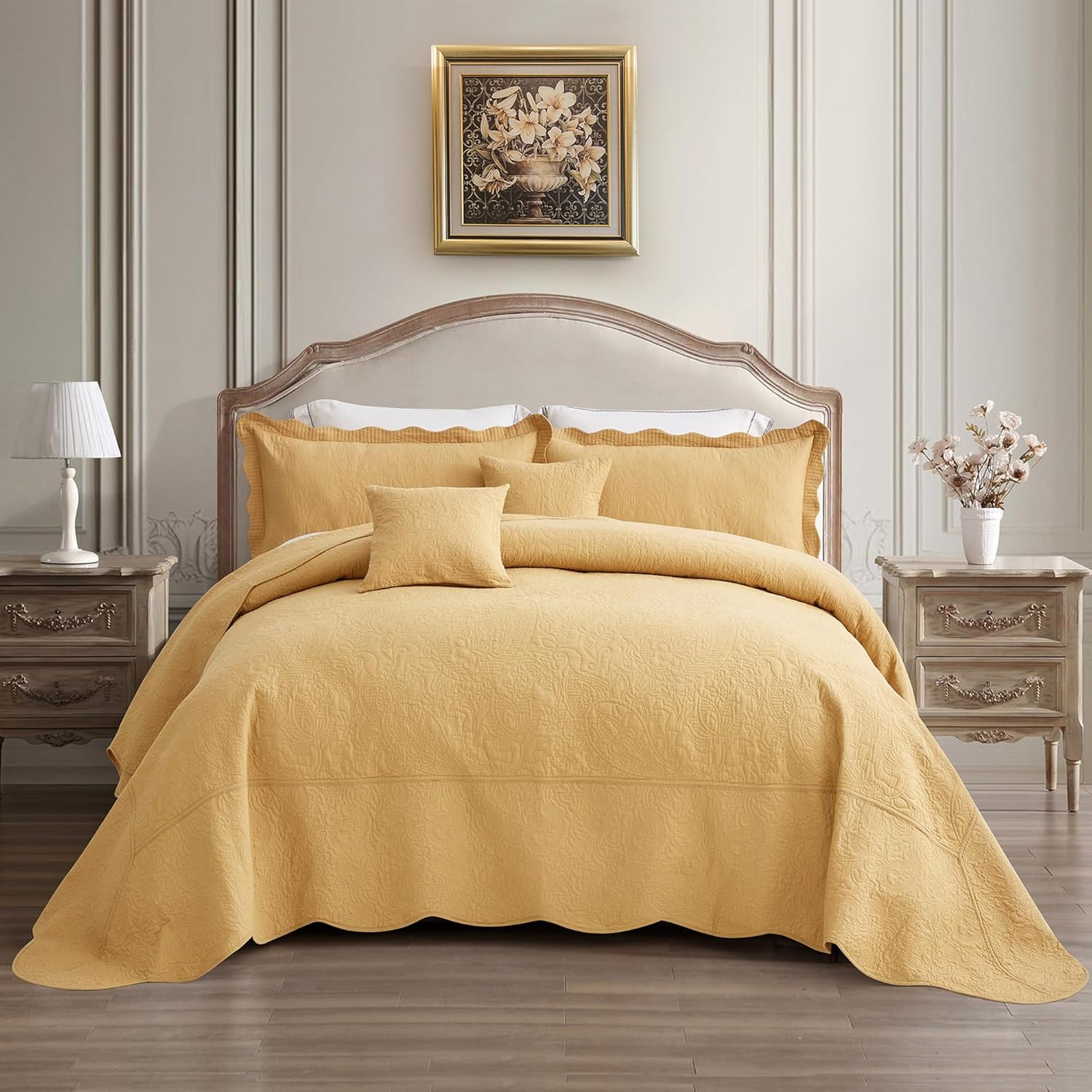 Blythease Oversized Queen Bedspread Cotton, Reversible Paisley Pattern Design, Lightweight Bedding Cover, 4 Piece Set - Queen, Pure White