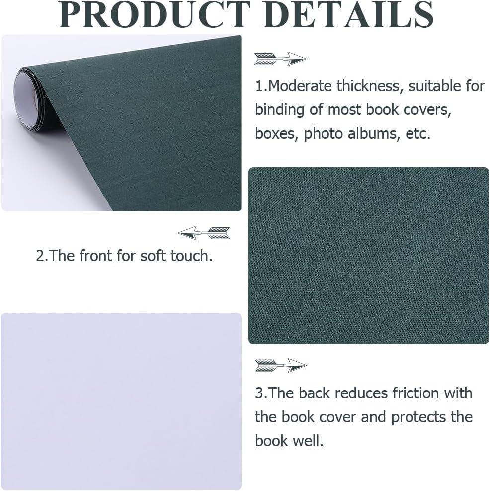 CRASPIRE Book Cloth for Book Binding Silk Dark Green 43.3 X 16.53 A3-A8 Fabric Surface Paper Backed Bookcover Book Covering Protector Bookbinding Supplies for Books Album DIY Scrapbooking image number 6