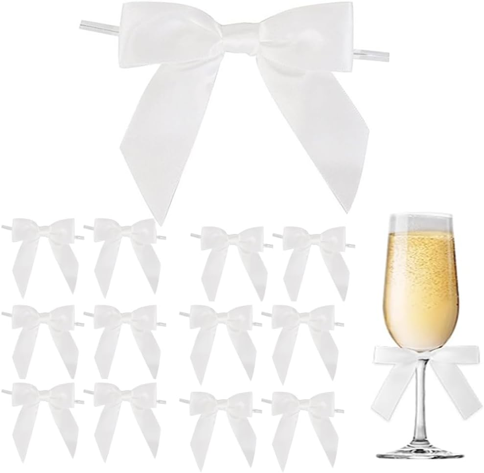 Suithink 50 Pieces Red Twist Tie Satin Bows,9Cm Ribbon Bows for Gift Wrapping, Crafting Wedding, Birthday, Christmas Decoration (Red)