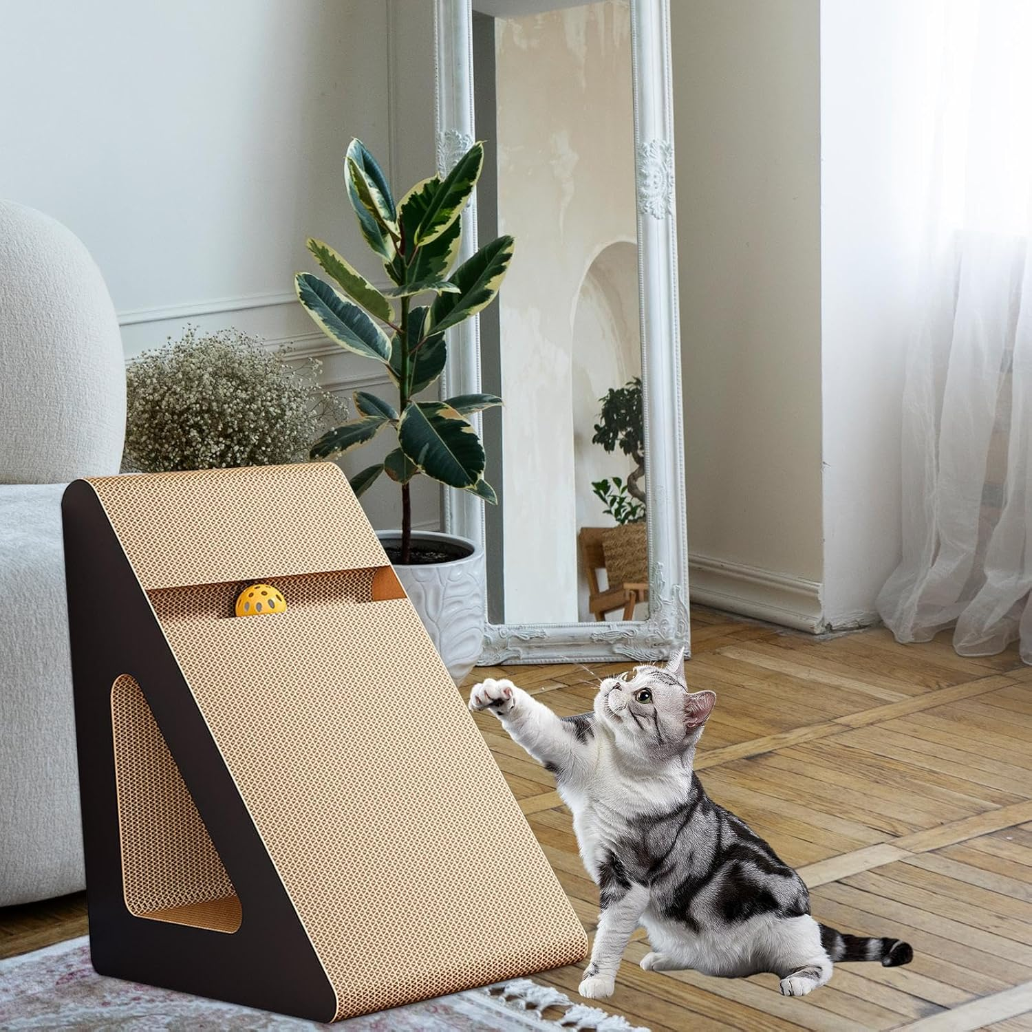 Yuksok Cat Scratcher Board Sofa Protection Training Corrugated Paper Triangle Pet Toy Grind Claws Scratching Pad Claw Scratching Toy, M