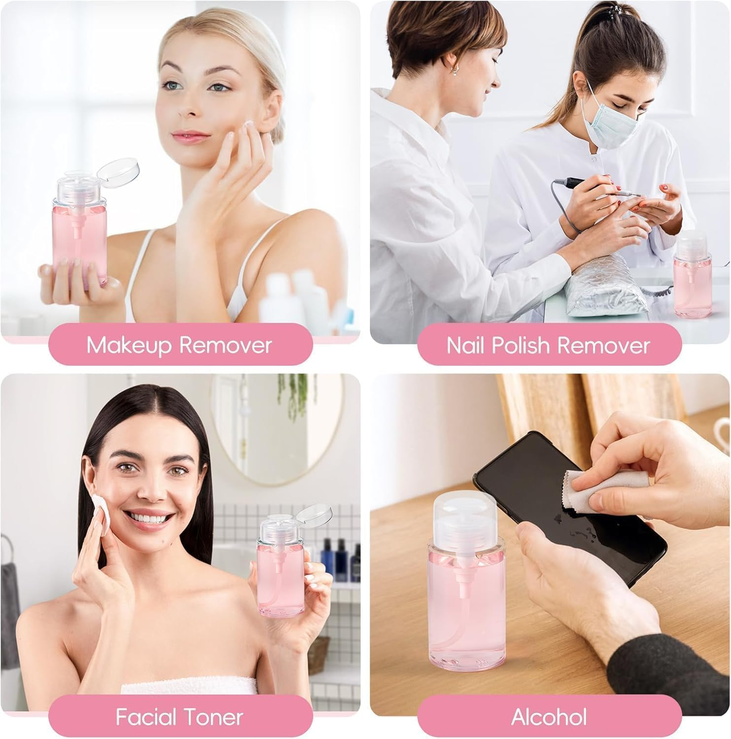 Push down Pump Dispenser Empty Pushs Top Bottle, 3Pcs Clear Push down Pump Bottle Empty Alcohol Pump Dispenser Leak-Proof One-Touch Pump Bottles for Nail Polish Makeup Remover, 200Ml image number 4