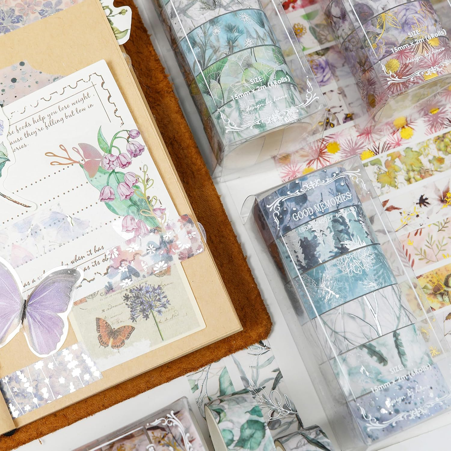 YUBBAEX 6 Rolls Floral Gold Washi Tape Set Silver Foil Masking Tape Decorative for Arts, DIY Crafts, Bullet Journal Supplies, Planners, Scrapbook, Card/Gift Wrapping (Botanical Whisper) - Mystic Petals image number 6