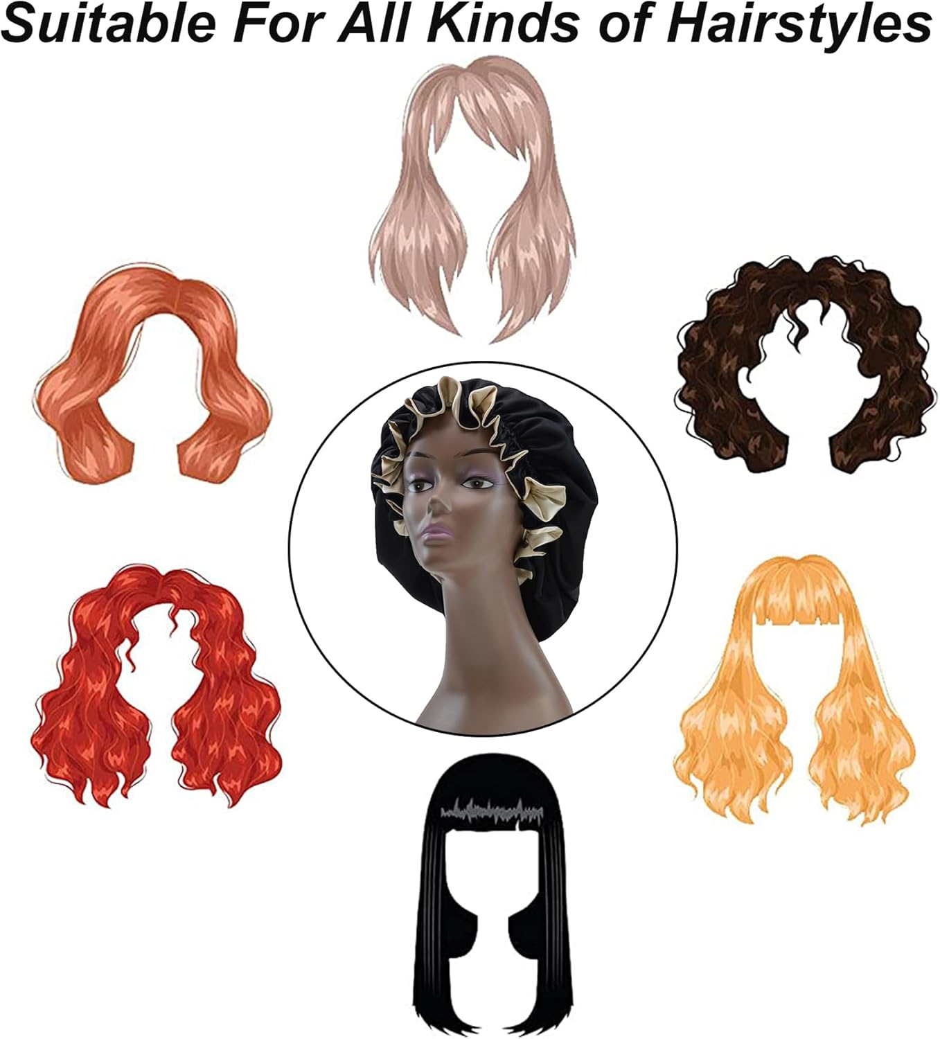 Beutyme Silk Bonnet for Sleeping Satin Bonnets Double Layer Reversible Hair Cap Bonnet for Women Long Curly Braid Hair image number 5