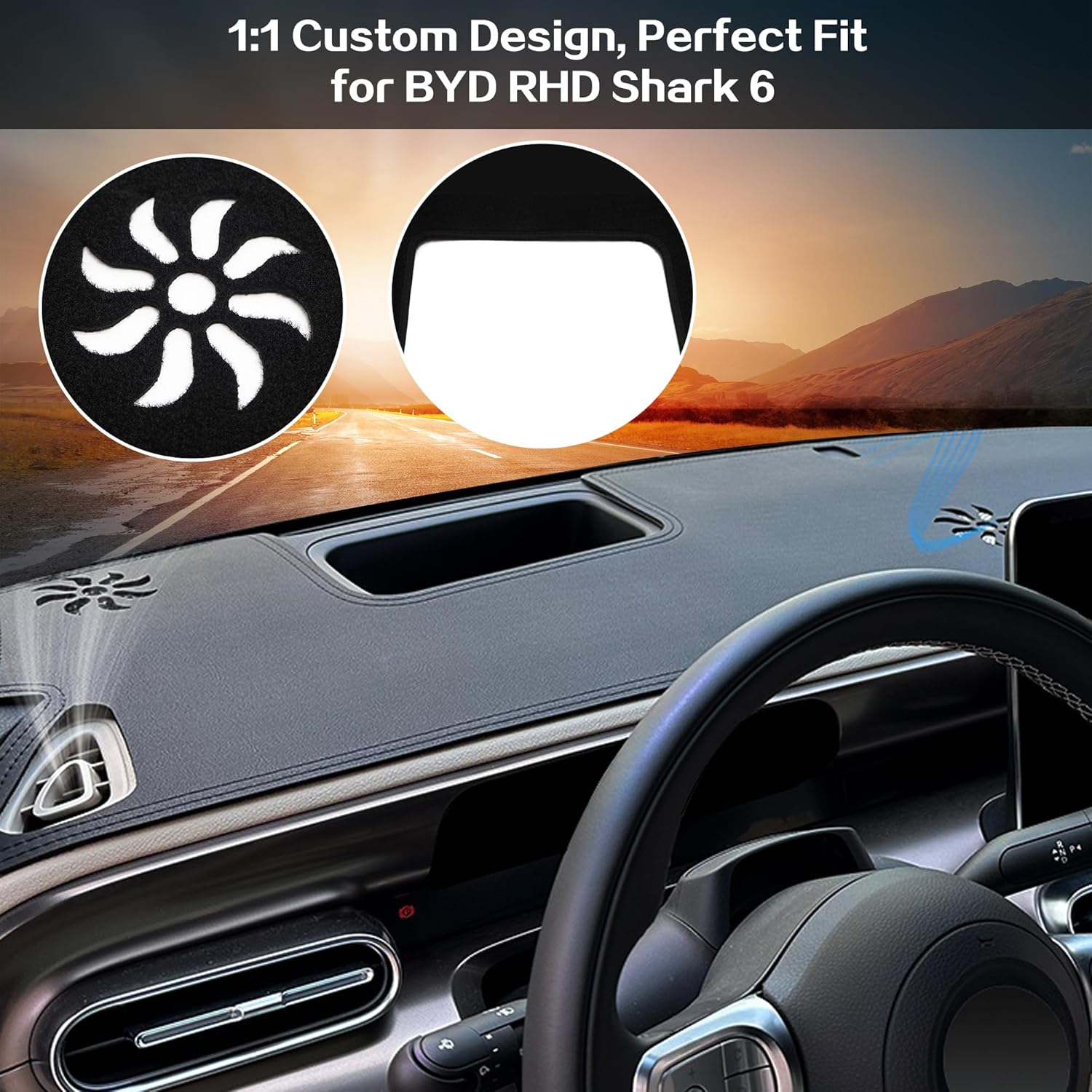 Dashboard Cover Mat for BYD Shark 6 with HUD 2024-2026, Non-Slip Dash Mat Sunshade Glare UV Rays Protector Interior Accessories (Black) image number 6