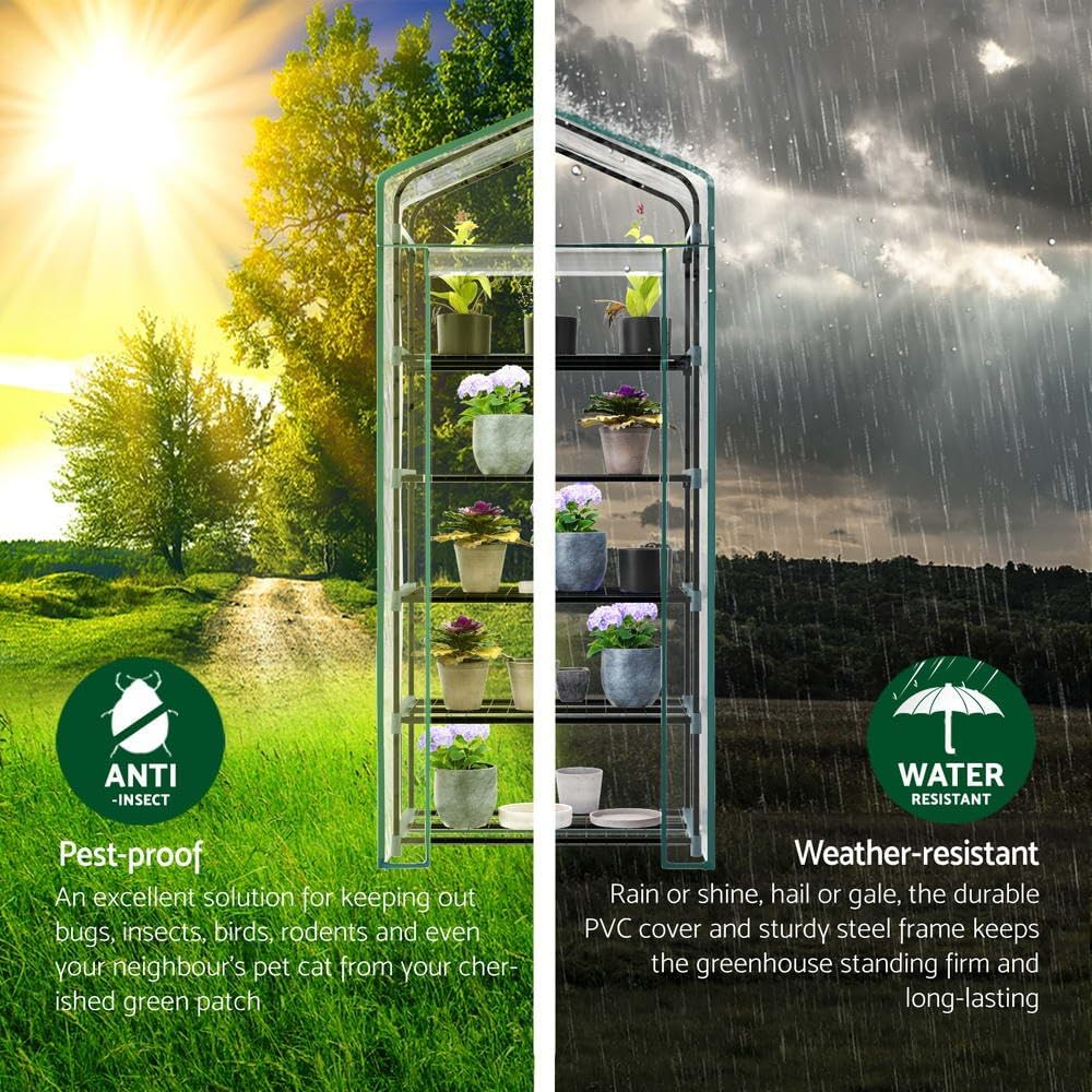 Green Fingers Mini Greenhouse, 69 X 49 X 189Cm 5-Tier Walk-In Green House Garden Shed with PE Cover, Zipper Door and Plant Shelves, Gardening Supplies for Patio, Deck and Small Backyard image number 4