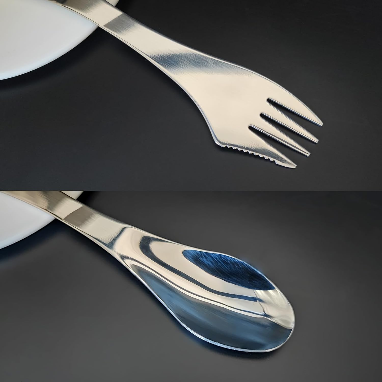 2Pcs Stainless Steel 3 in 1 Spork Camping Cutlery, Knife, Spoon, Fork Cutlery Combo for Camping, Hiking, Fishing and Any Outdoor Activities image number 6