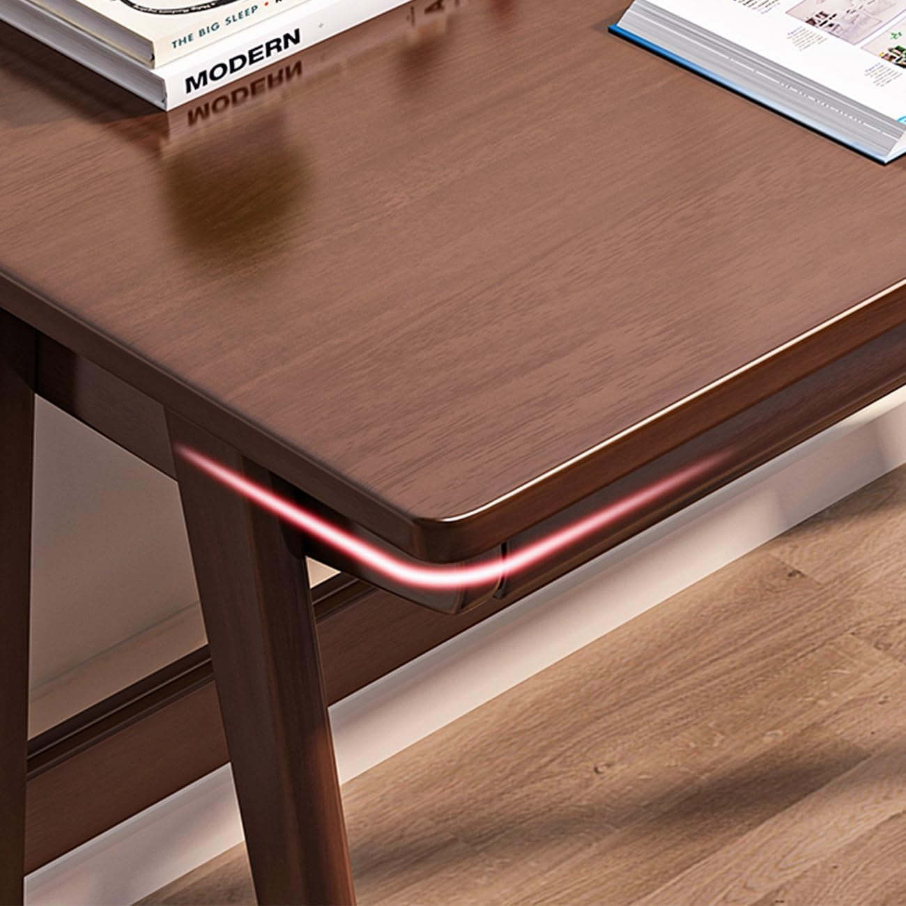 Wood Writing Desk with 2 Drawer,Home Office Desk for Small Spaces Study Desk PC Table Workstation (Walnut, 100X60X75Cm) image number 5